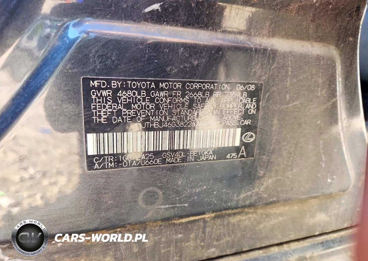 2008 Lexus Es 350 VIN:JTHBJ46G382262658 - 12