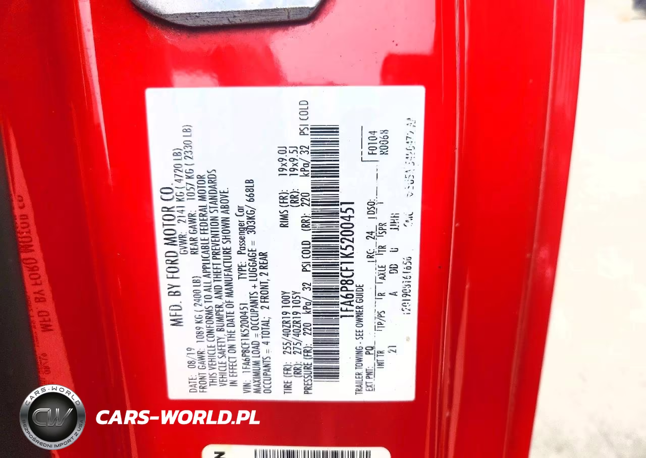 2019 Ford Mustang Gt VIN:1FA6P8CF1K5200451 - 12