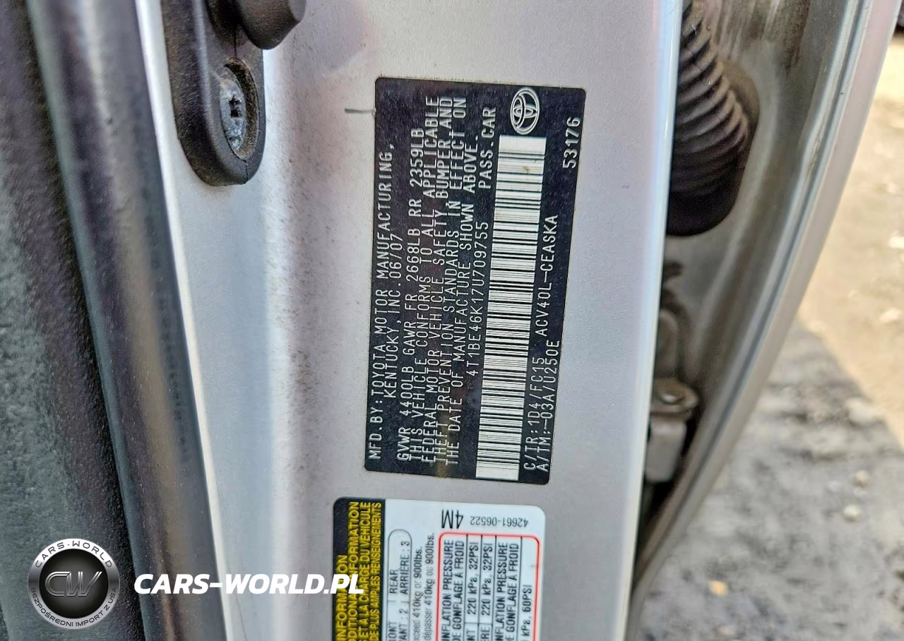 2007 Toyota Camry Se VIN:4T1BE46K17U709755 - 12