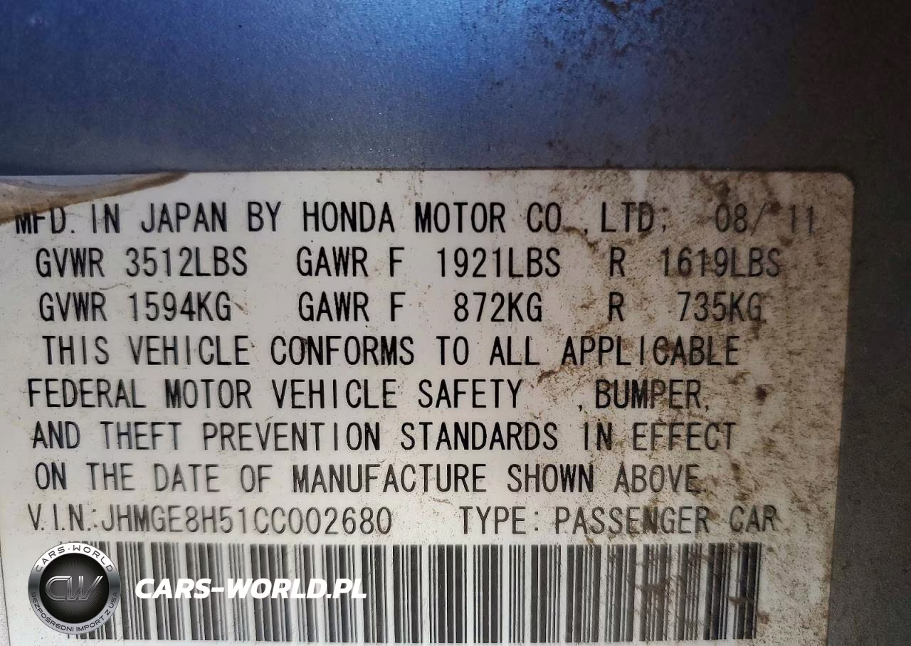 2012 Honda Fit Sport VIN:JHMGE8H51CC002680 - 12