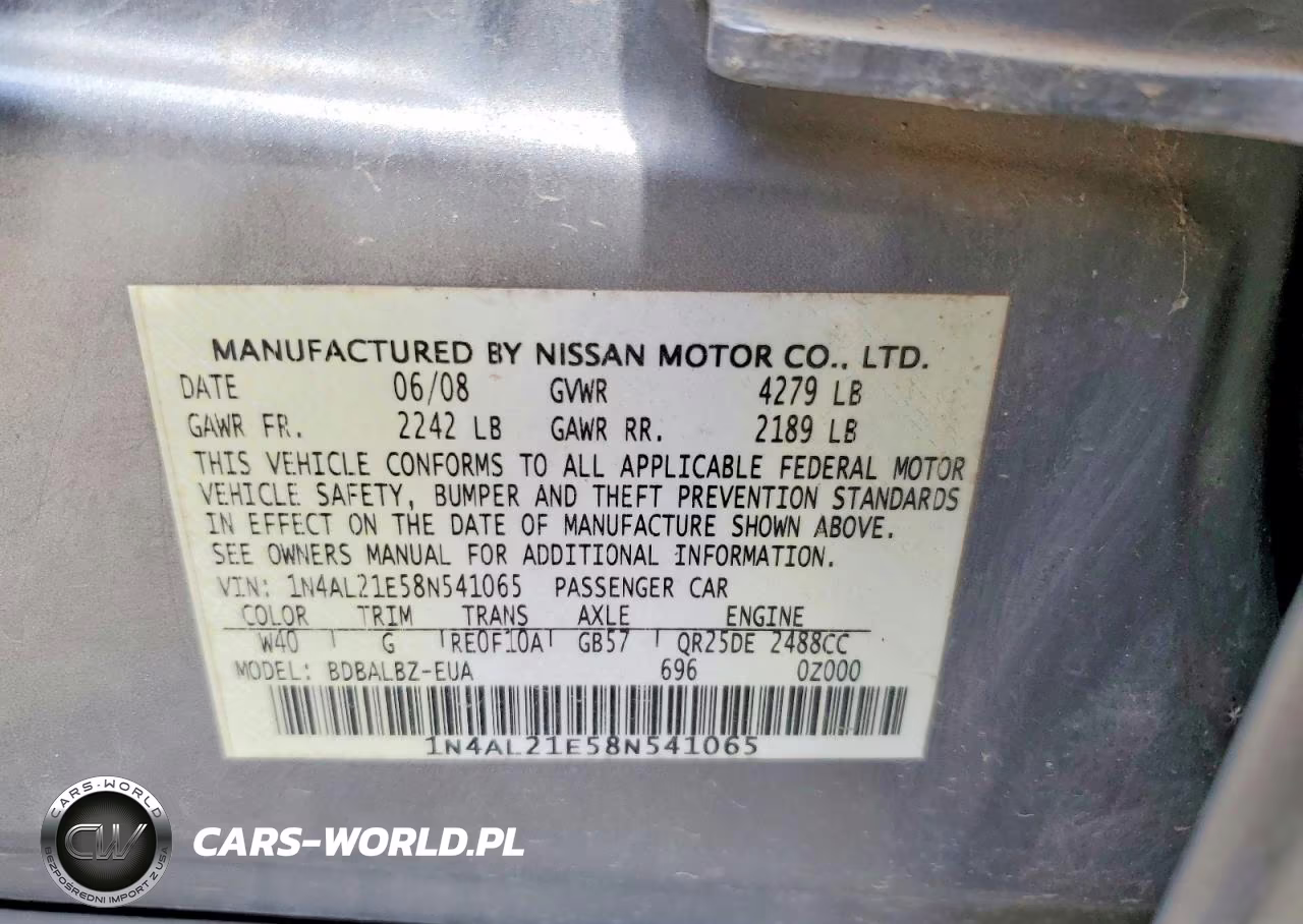 2008 Nissan Altima 2.5 VIN:1N4AL21E58N541065 - 12