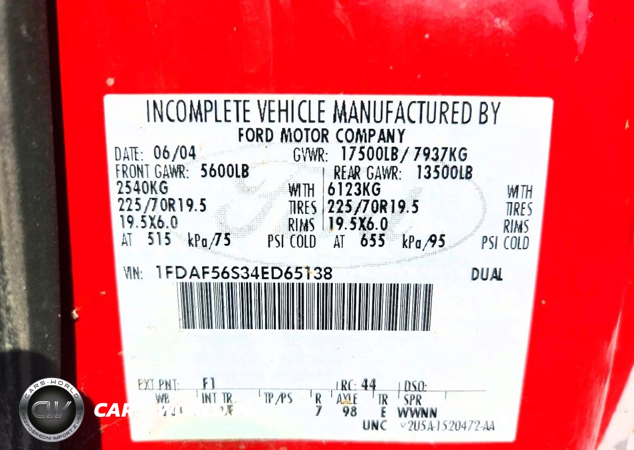 2004 Ford F550 Super Duty VIN:1FDAF56S34ED65138 - 12