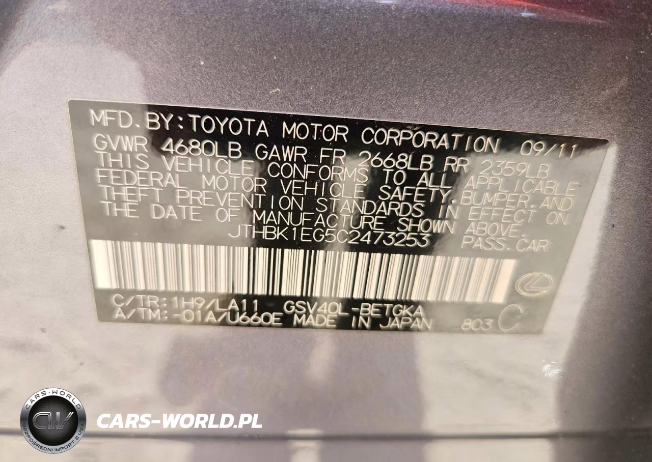 2012 Lexus Es 350 VIN:JTHBK1EG5C2473253 - 12