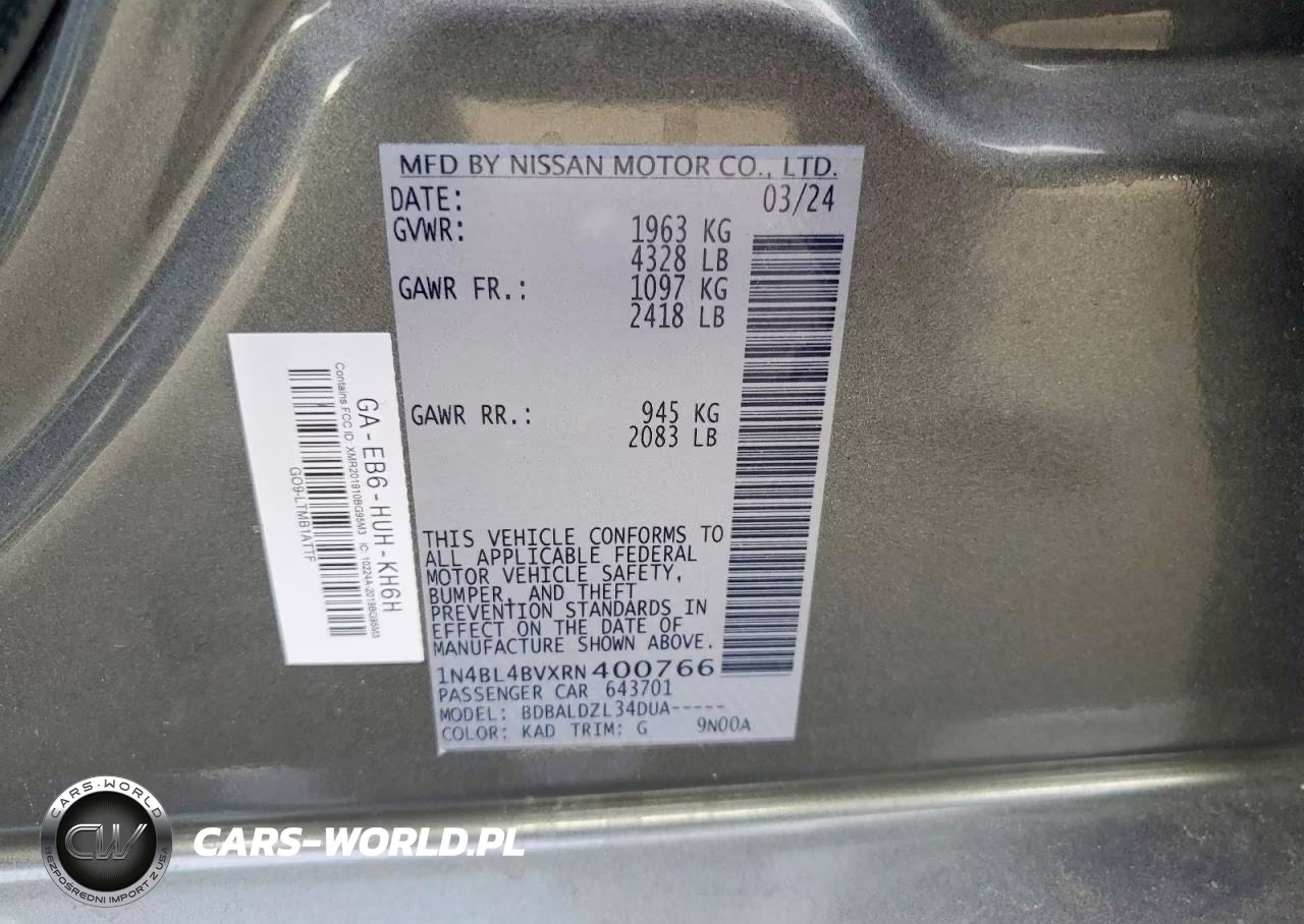 2024 Nissan Altima S Fwd VIN:1N4BL4BVXRN400766 - 12