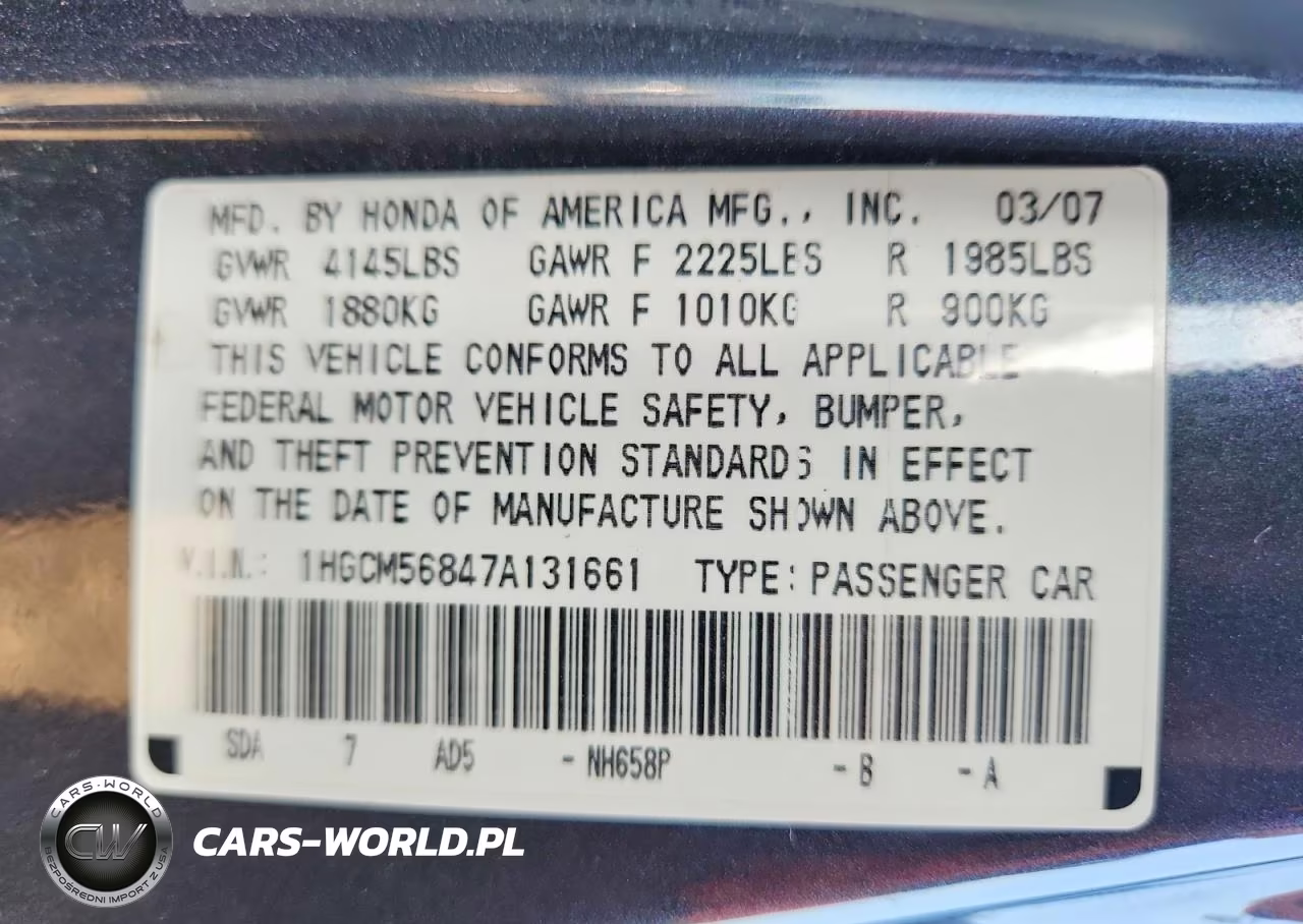 2007 Honda Accord Ex VIN:1HGCM56847A131661 - 12