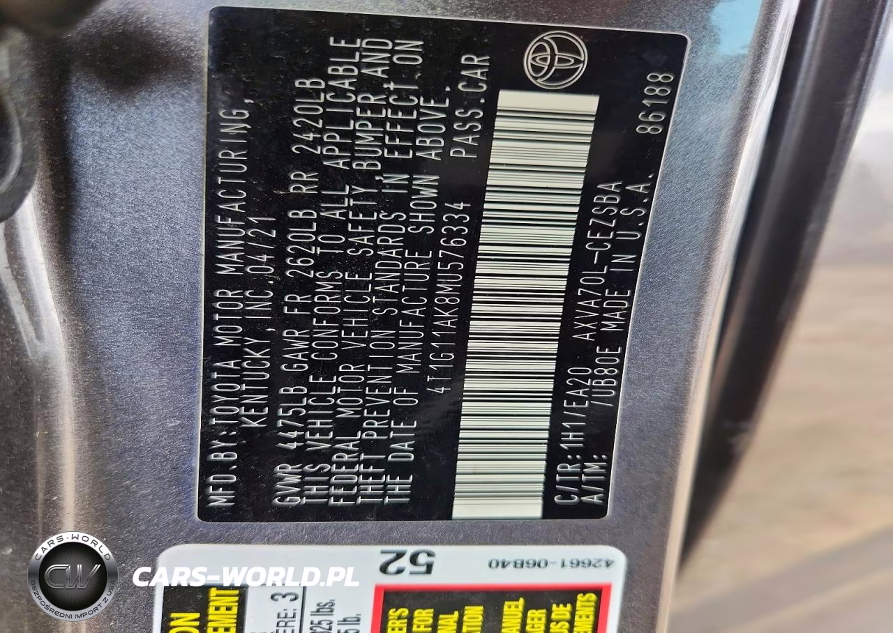 2021 Toyota Camry Se VIN:4T1G11AK8MU576334 - 12