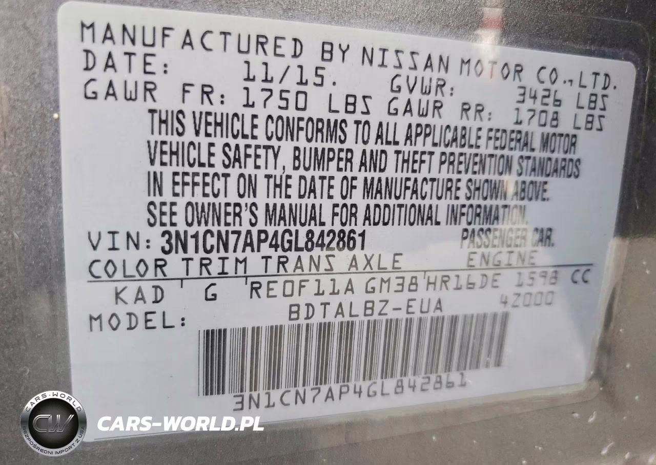 2016 Nissan Versa 1.6 Sv VIN:3N1CN7AP4GL842861 - 12