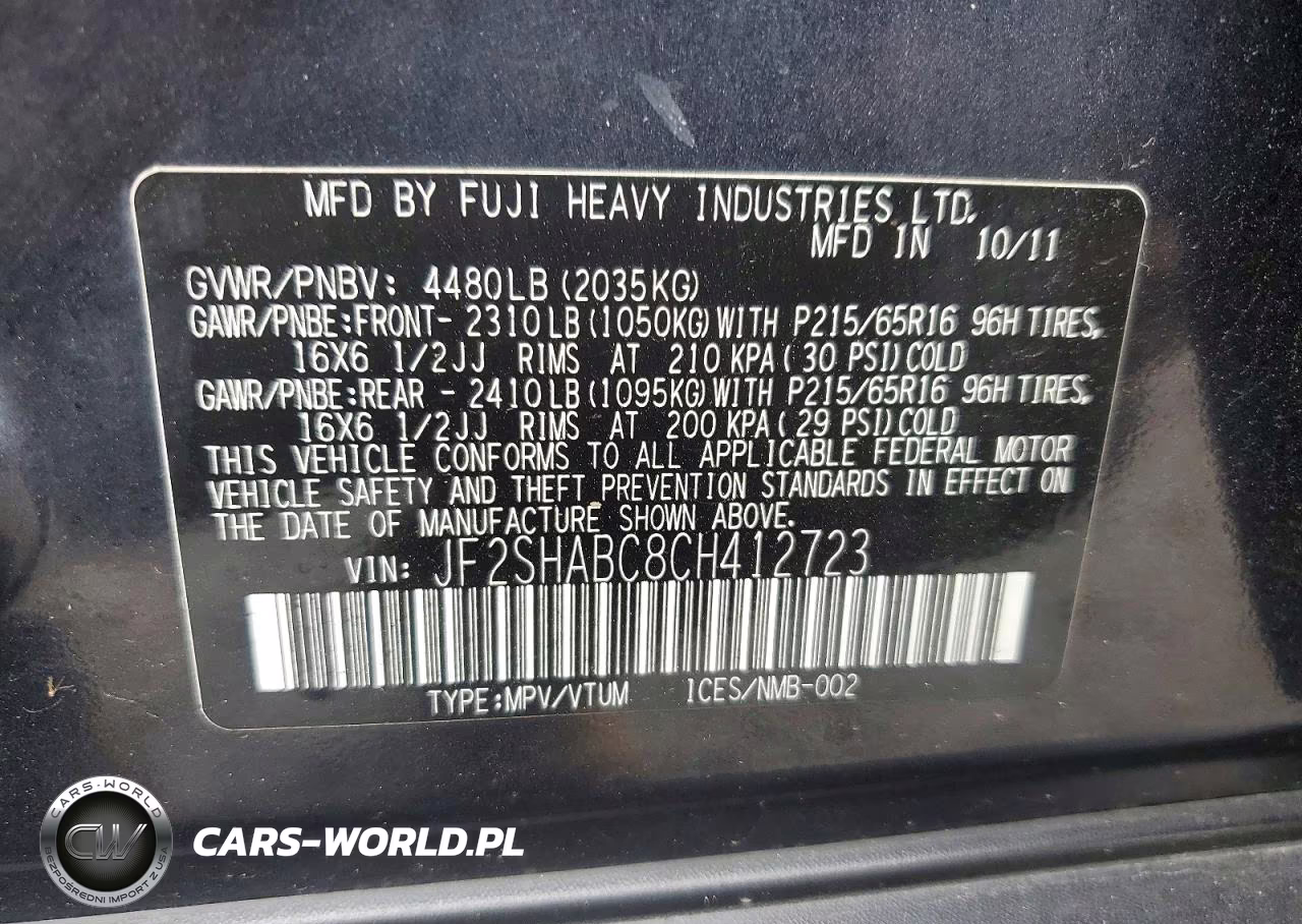 2012 Subaru Forester 2.5X VIN:JF2SHABC8CH412723 - 13