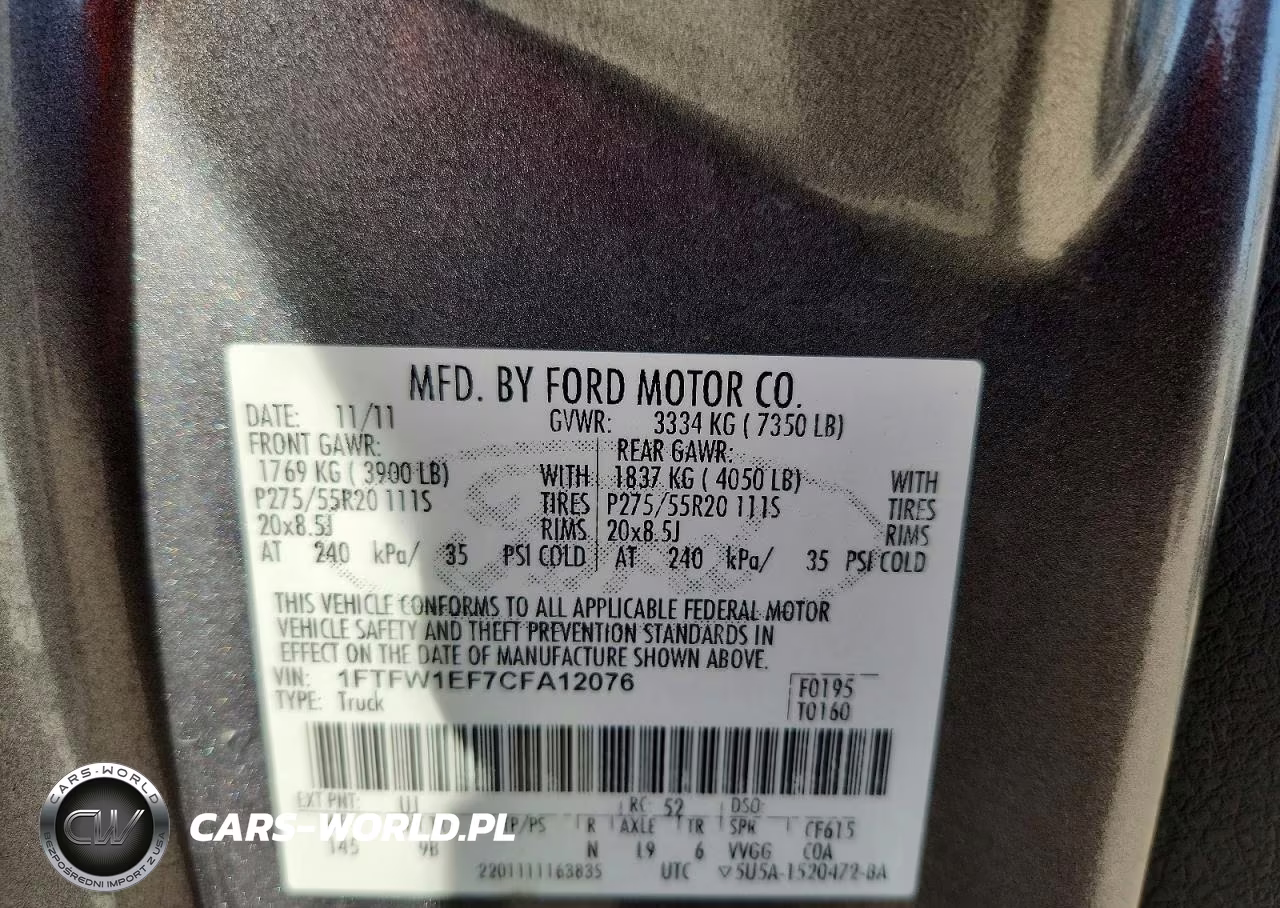 2012 Ford F150 Supercrew VIN:1FTFW1EF7CFA12076 - 12