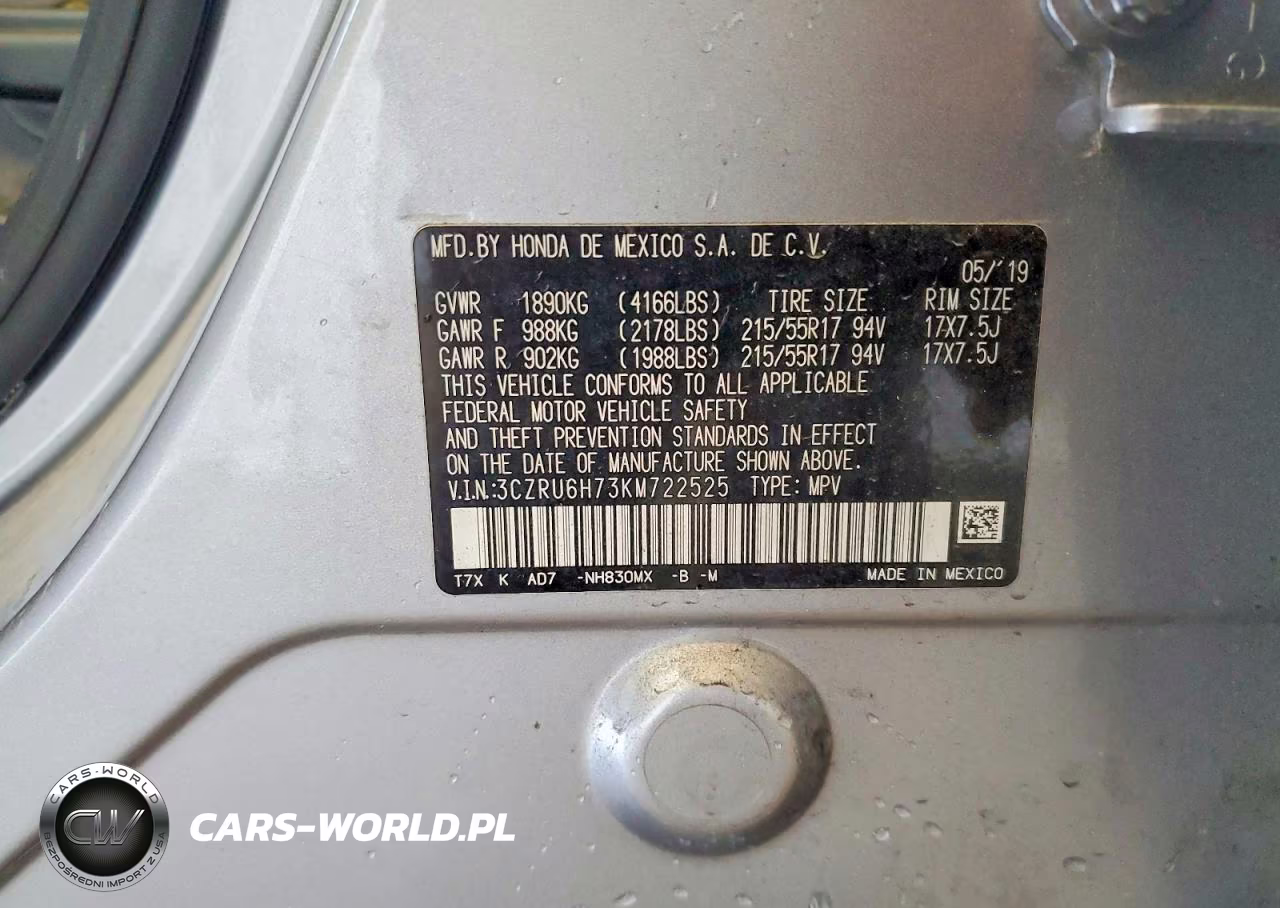 2019 Honda Hr-V Exl VIN:3CZRU6H73KM722525 - 14