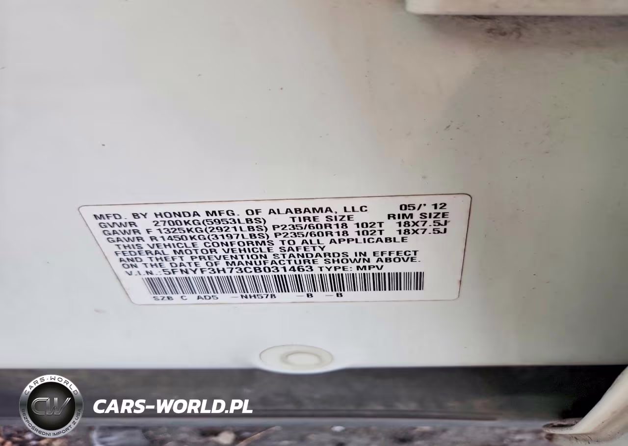 2012 Honda Pilot Exln VIN:5FNYF3H73CB031463 - 12