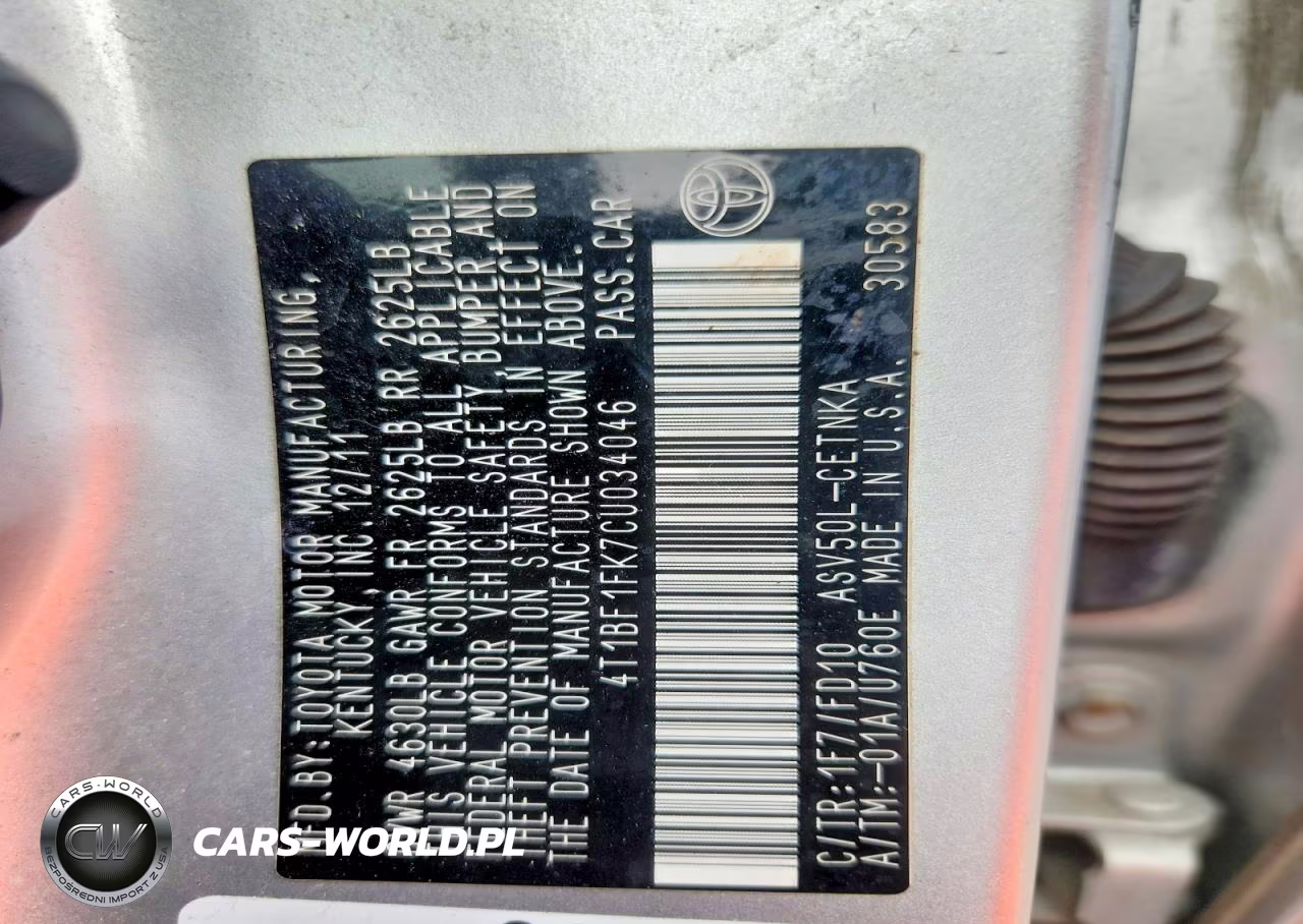 2012 Toyota Camry Le VIN:4T1BF1FK7CU034046 - 12