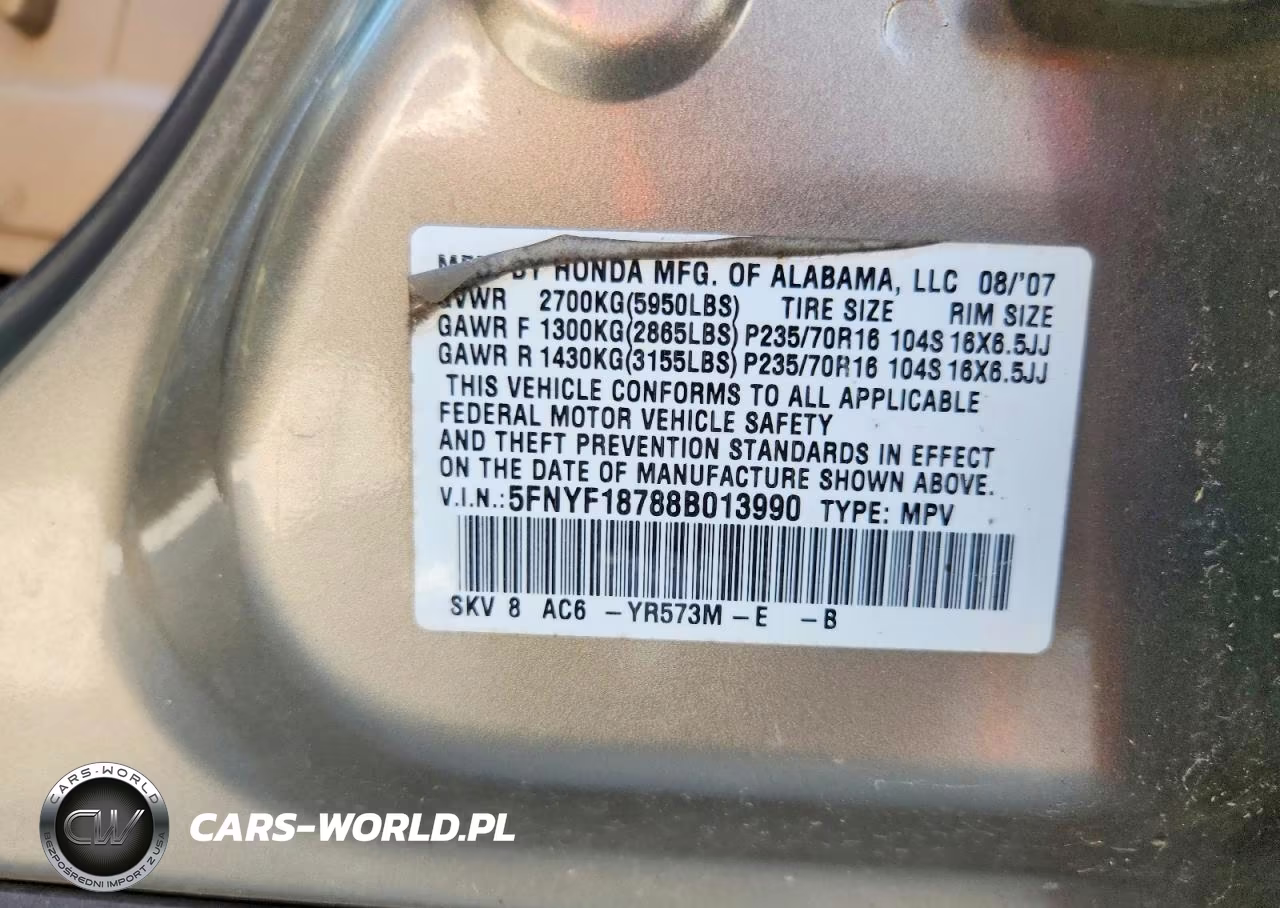 2008 Honda Pilot Exl VIN:5FNYF18788B013990 - 13