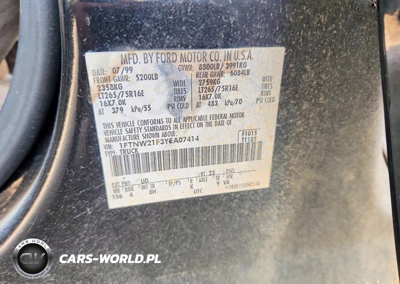 2000 Ford F250 Super Duty VIN:1FTNW21F3YEA07414 - 13