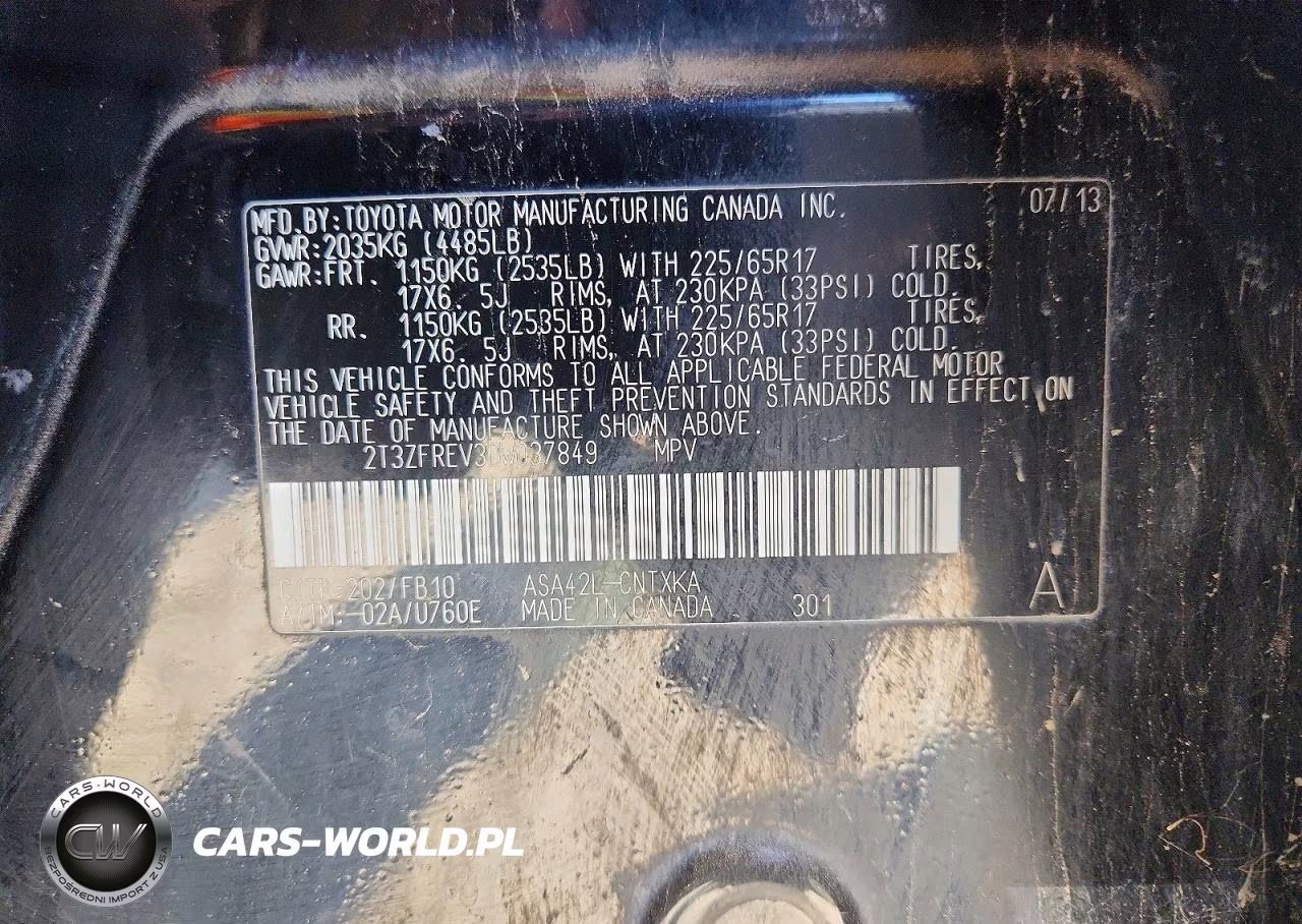2013 Toyota Rav4 Le VIN:2T3ZFREV3DW037849 - 13
