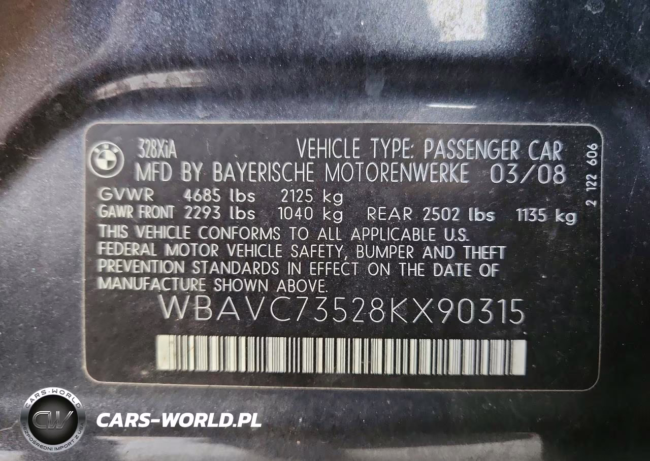 2008 BMW 328 Xi Sulev VIN:WBAVC73528KX90315 - 12