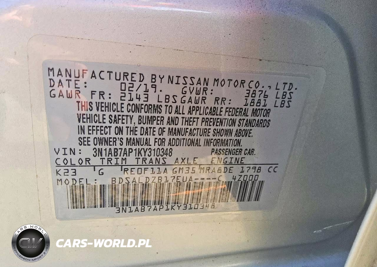 2019 Nissan Sentra Sv VIN:3N1AB7AP1KY310348 - 12