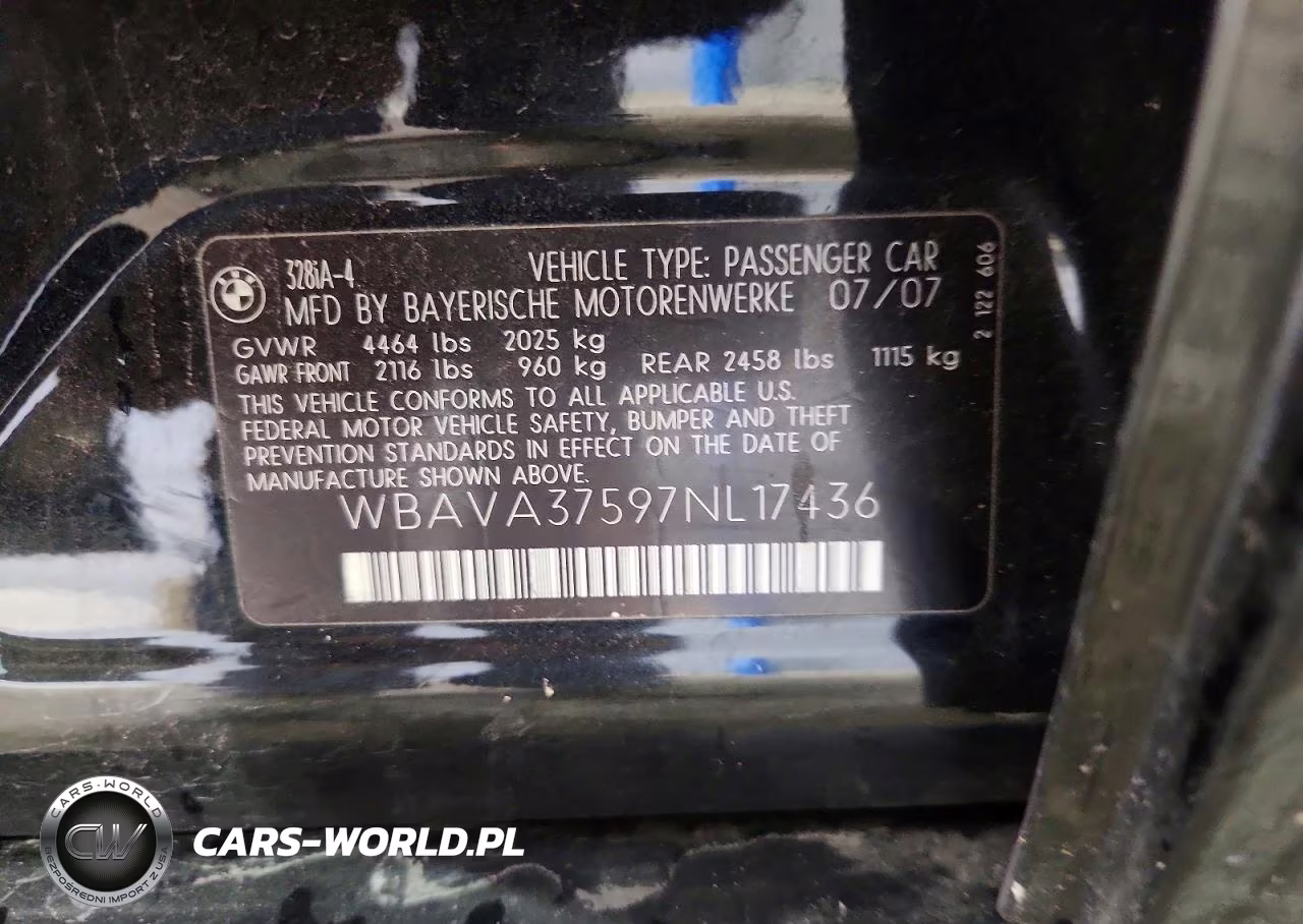 2007 BMW 328 I VIN:WBAVA37597NL17436 - 12