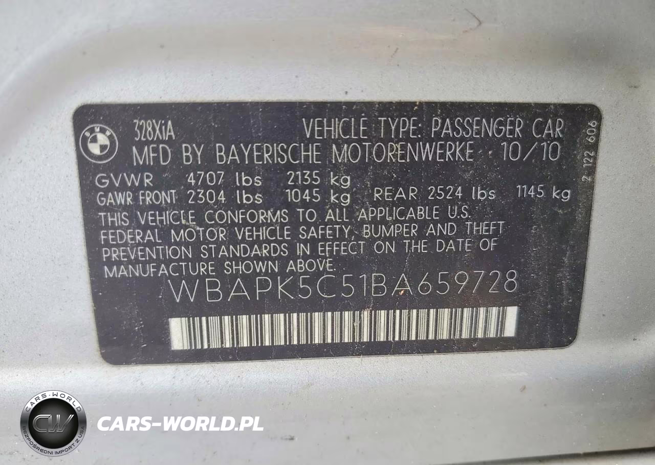 2011 BMW 328 Xi Sulev VIN:WBAPK5C51BA659728 - 12
