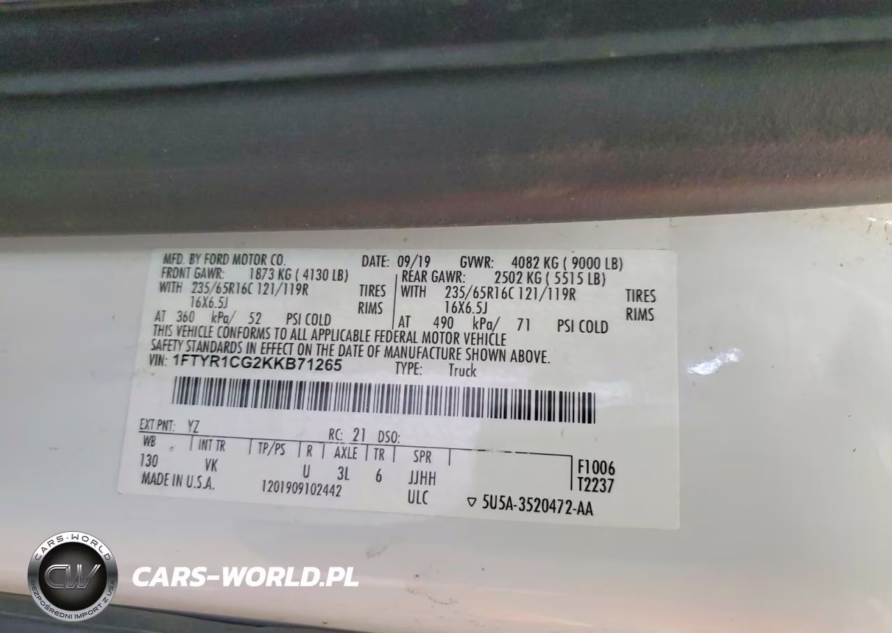 2019 Ford Transit 250 Delivery Van VIN:1FTYR1CG2KKB71265 - 14
