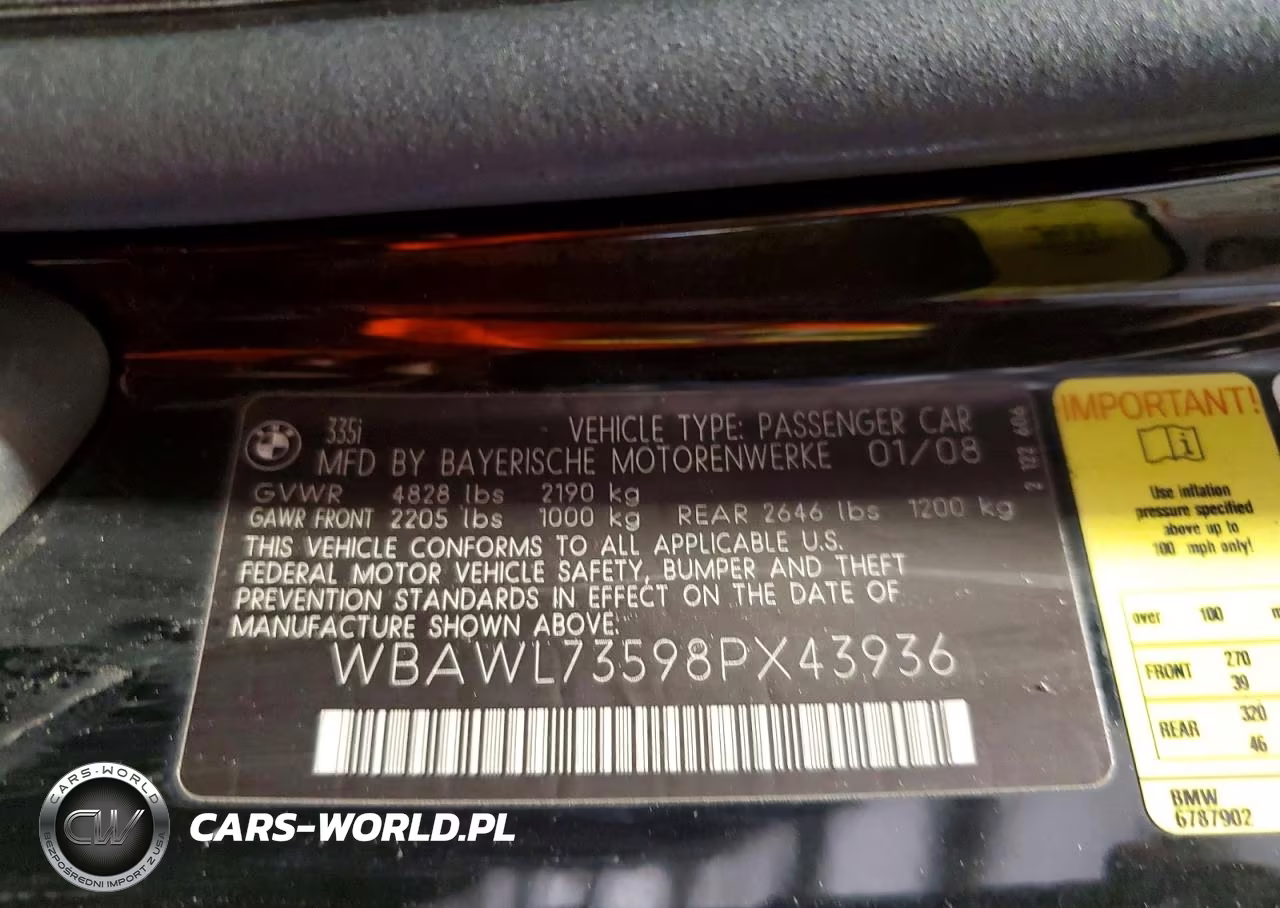 2008 BMW 335 I VIN:WBAWL73598PX43936 - 12