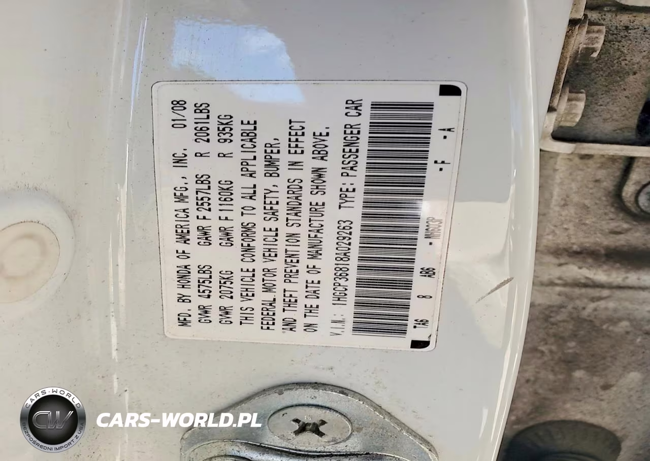 2008 Honda Accord Exl VIN:1HGCP36818A029263 - 12