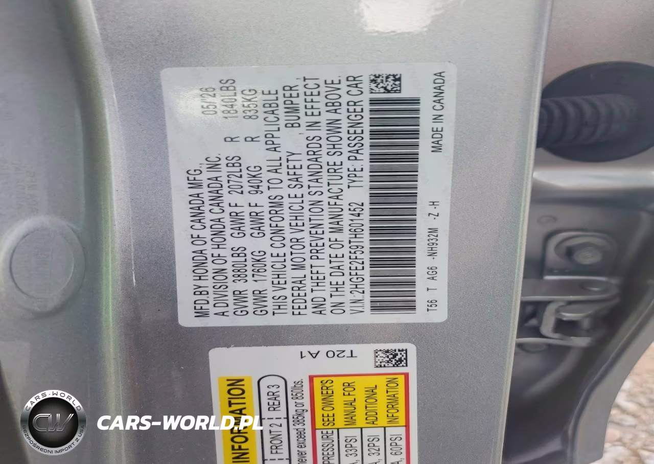 2026 Honda Civic Sport VIN:2HGFE2F59TH601452 - 12