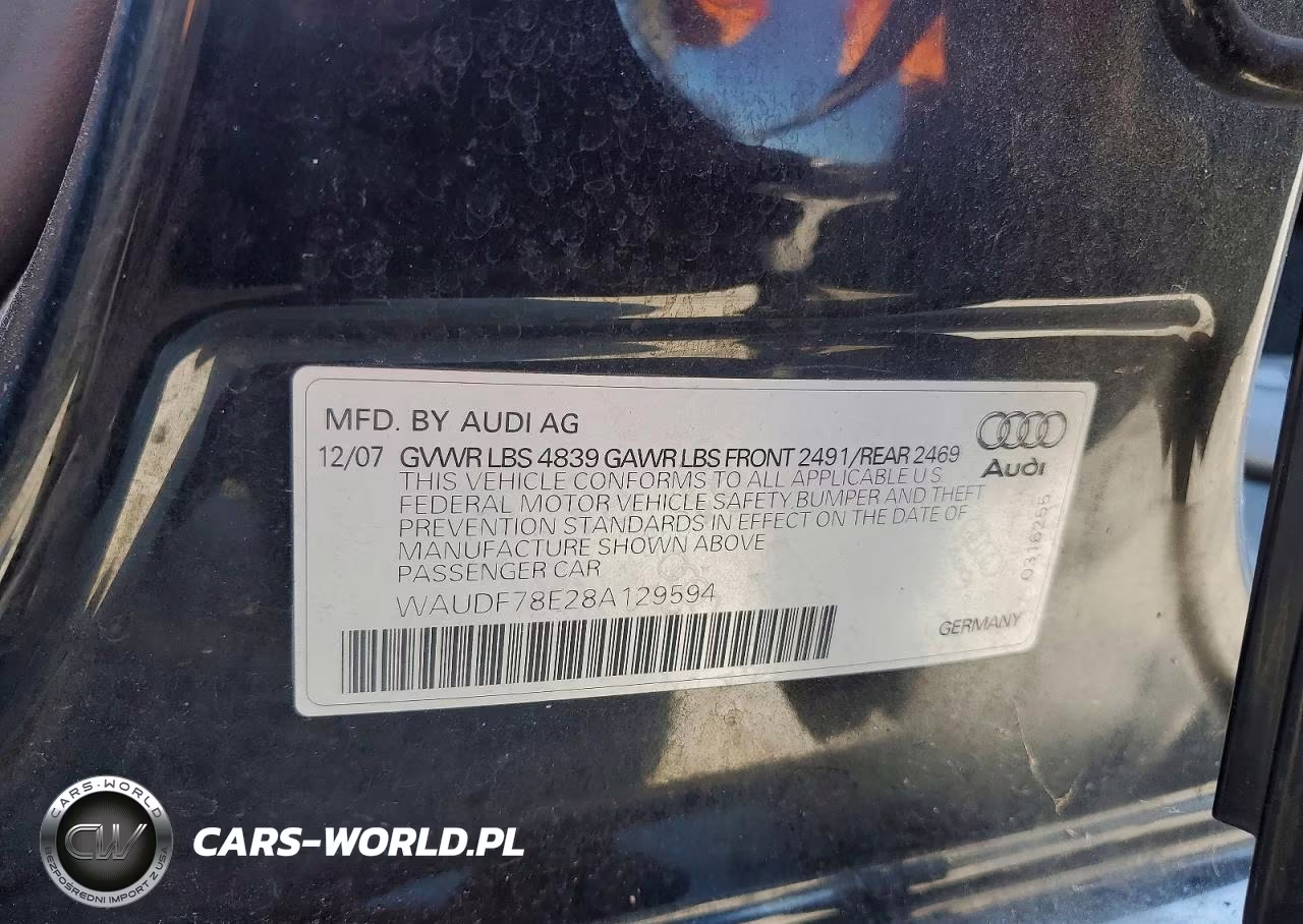 2008 Audi A4 2.0T Quattro VIN:WAUDF78E28A129594 - 12
