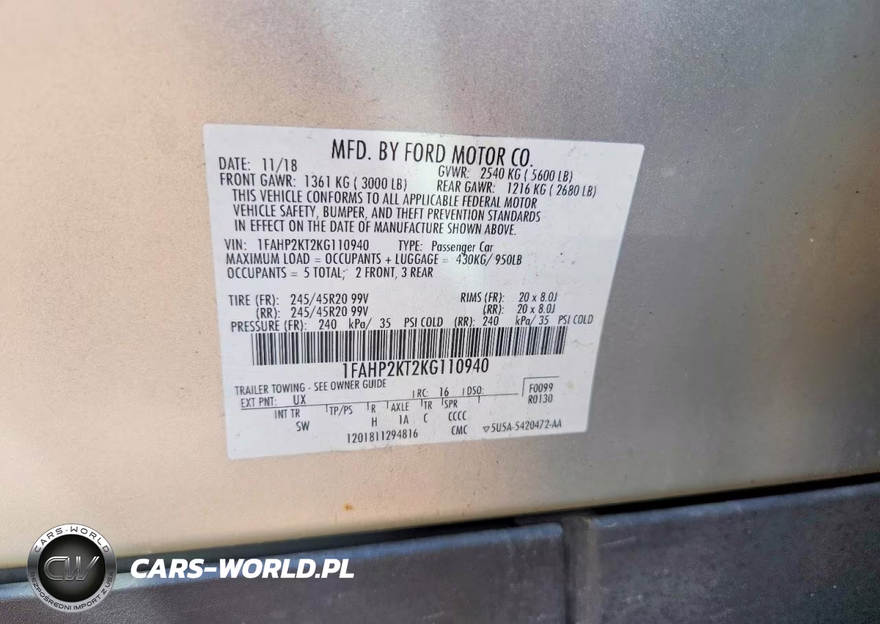 2019 Ford Taurus Sho VIN:1FAHP2KT2KG110940 - 12