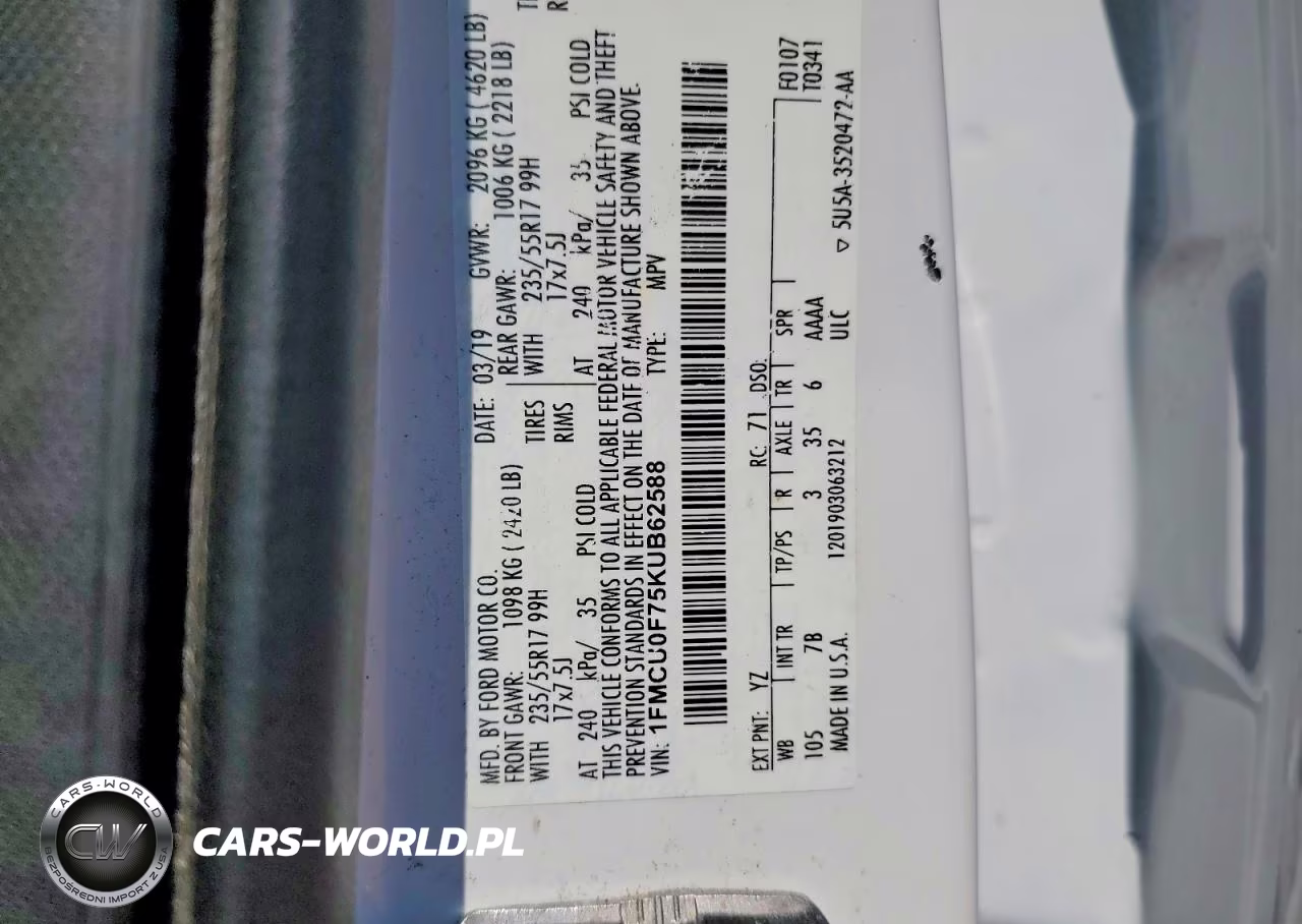 2019 Ford Escape S VIN:1FMCU0F75KUB62588 - 13