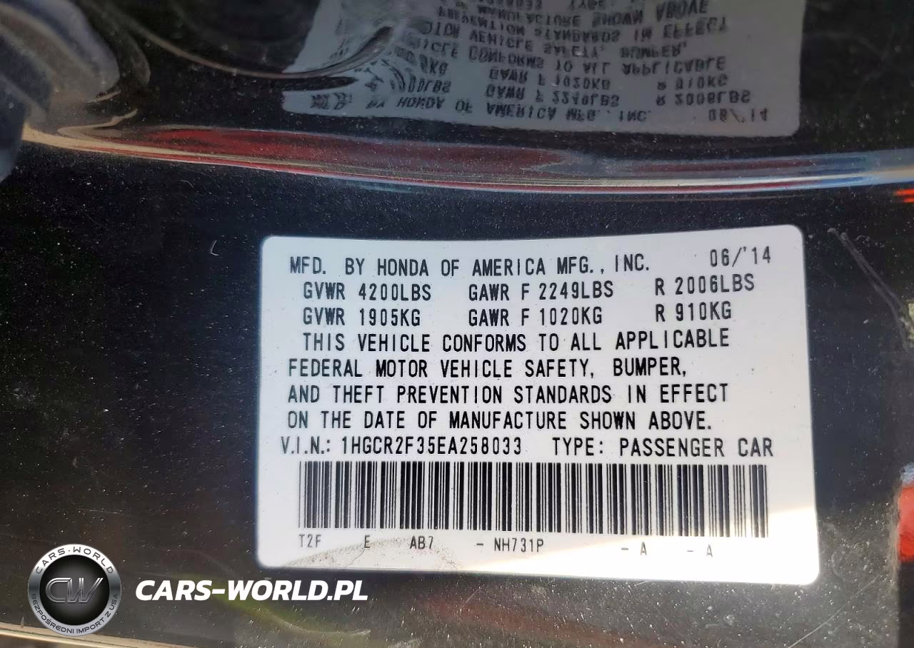 2014 Honda Accord Lx VIN:1HGCR2F35EA258033 - 13