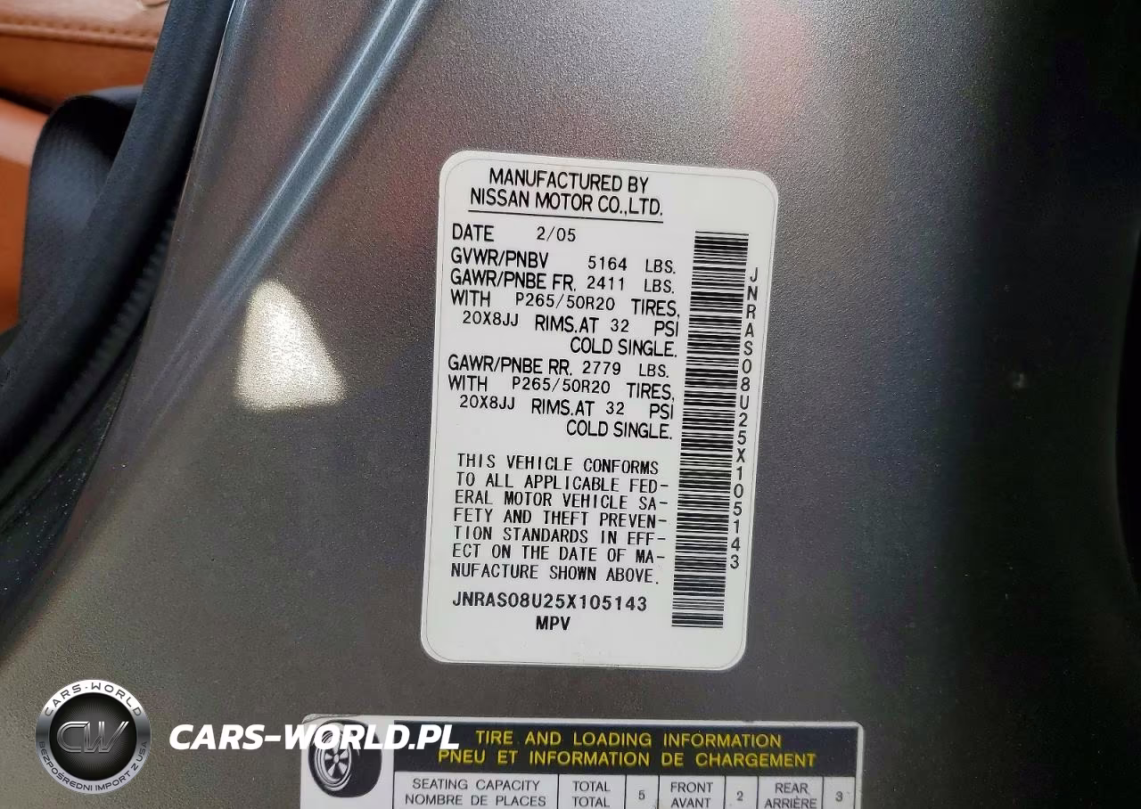 2005 Infiniti Fx35 Base VIN:JNRAS08U25X105143 - 13