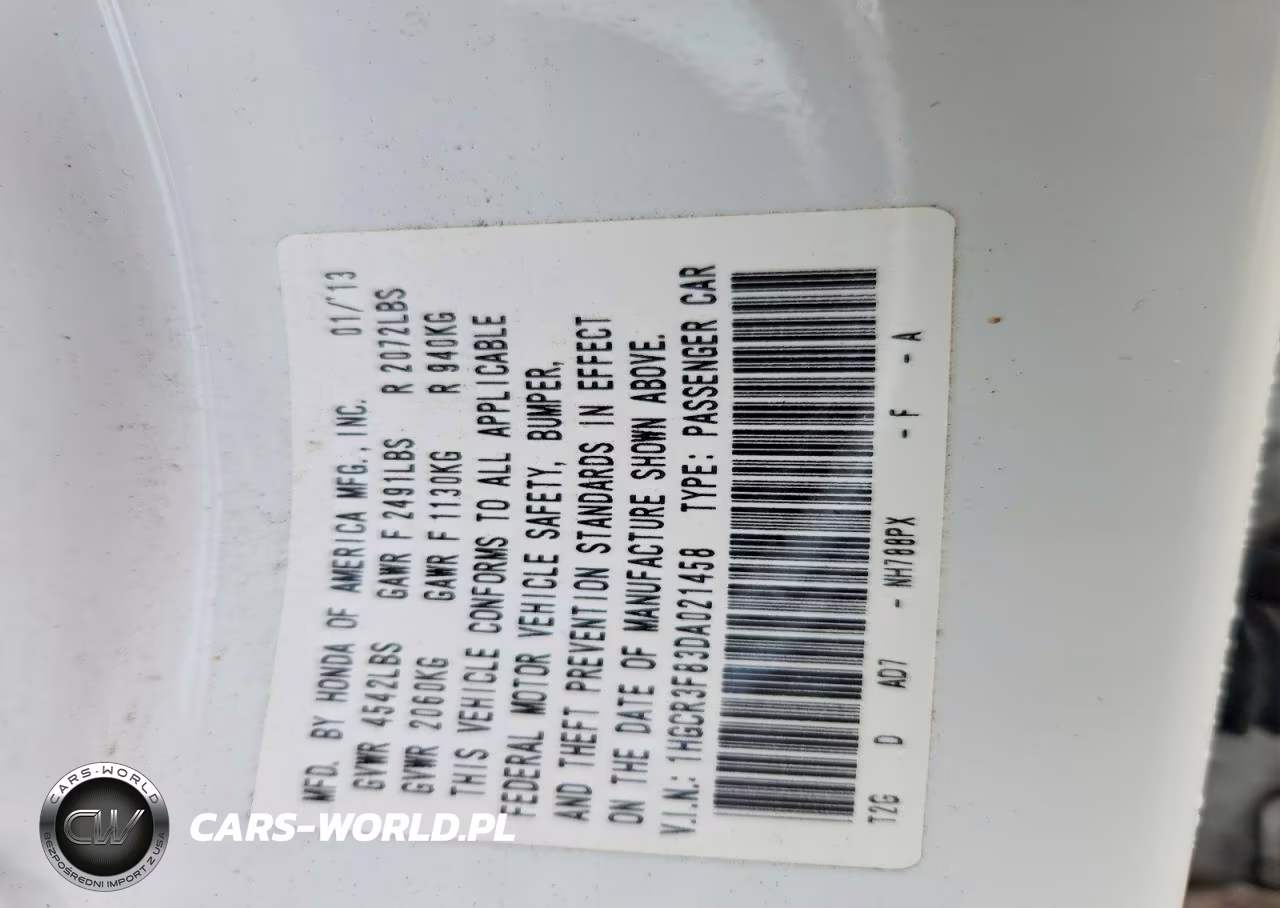 2013 Honda Accord Exl VIN:1HGCR3F83DA021458 - 12