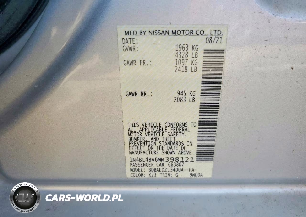2021 Nissan Altima S VIN:1N4BL4BV6MN398121 - 12