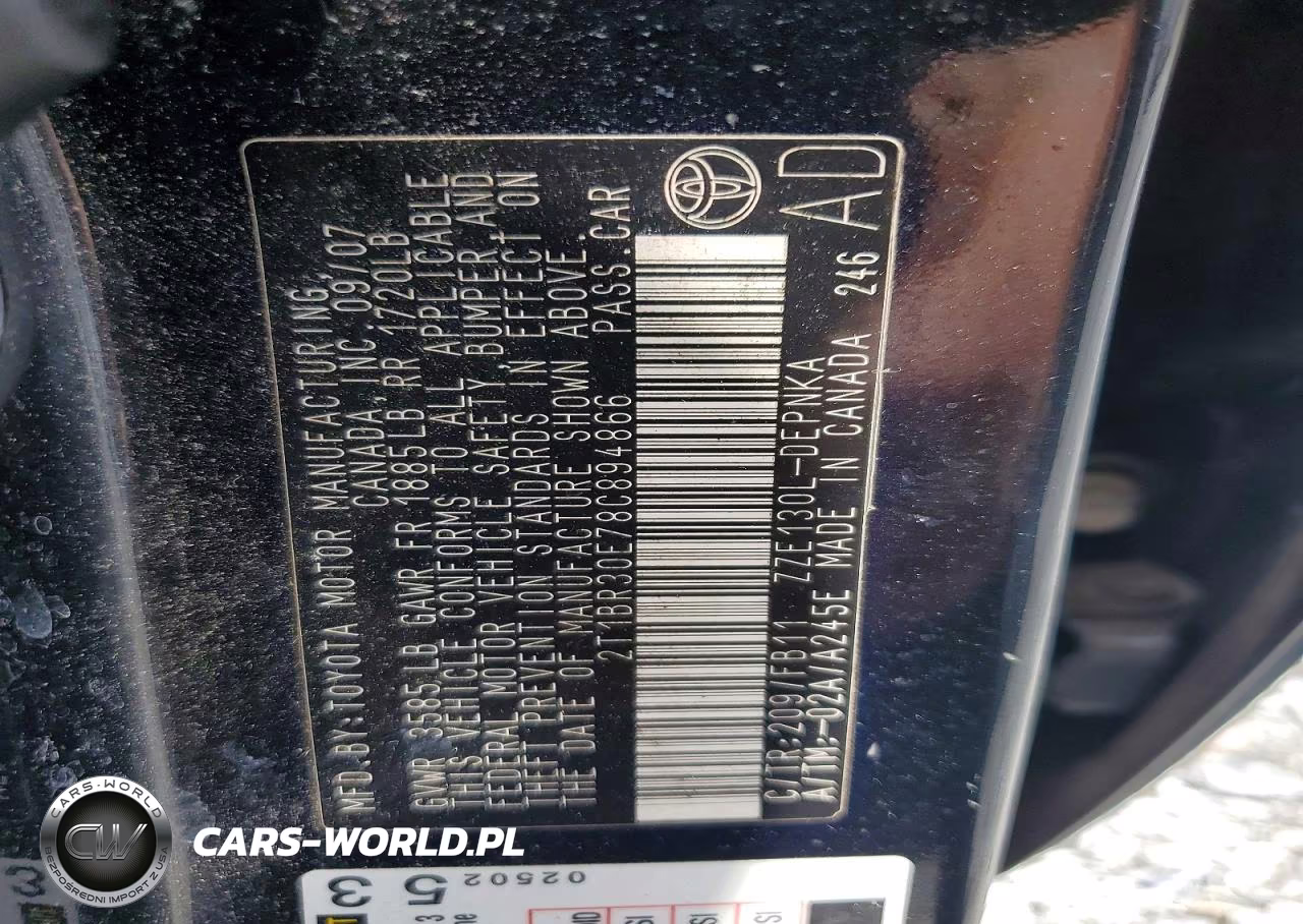 2008 Toyota Corolla Le VIN:2T1BR30E78C894866 - 12