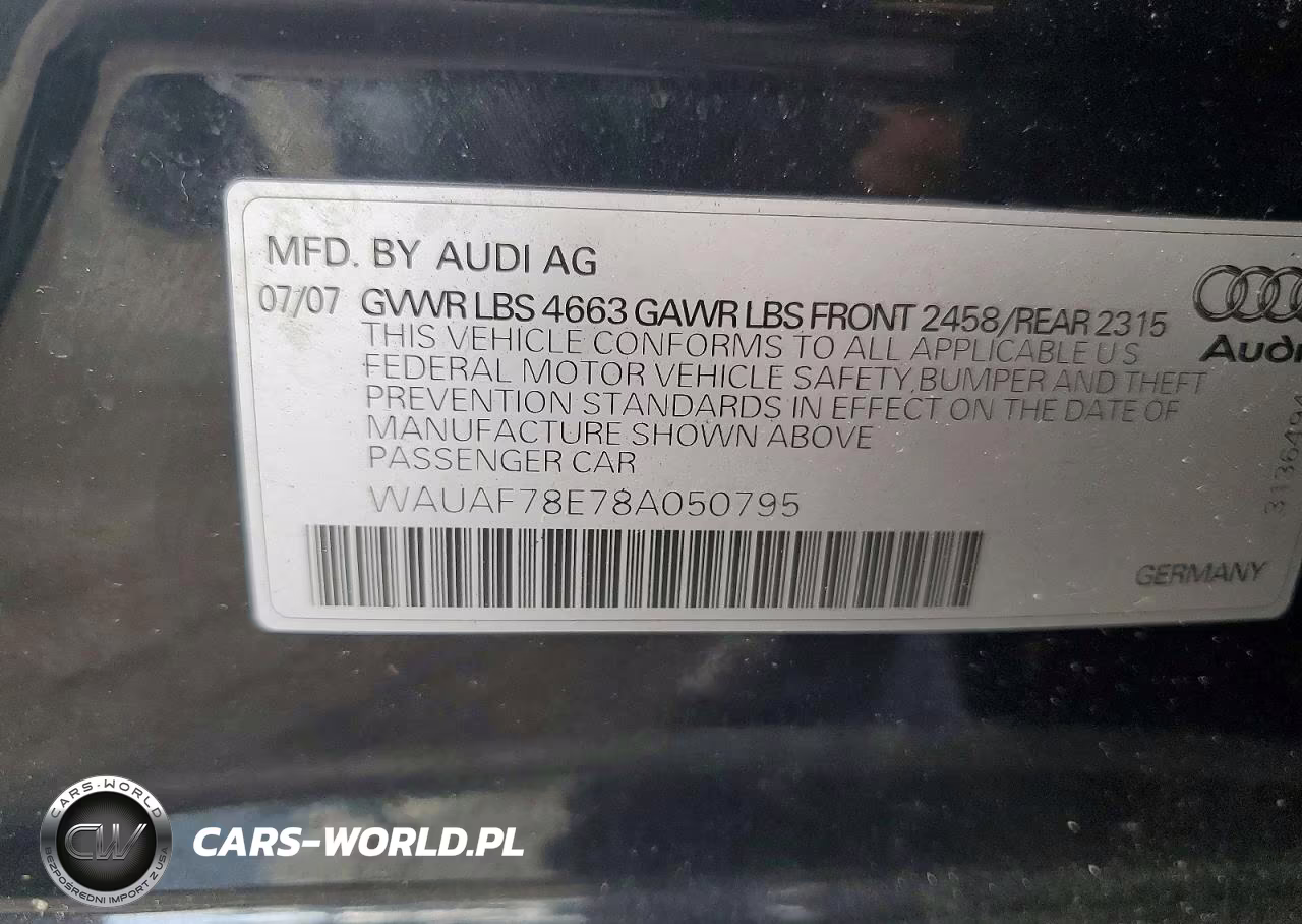 2008 Audi A4 2.0T VIN:WAUAF78E78A050795 - 12