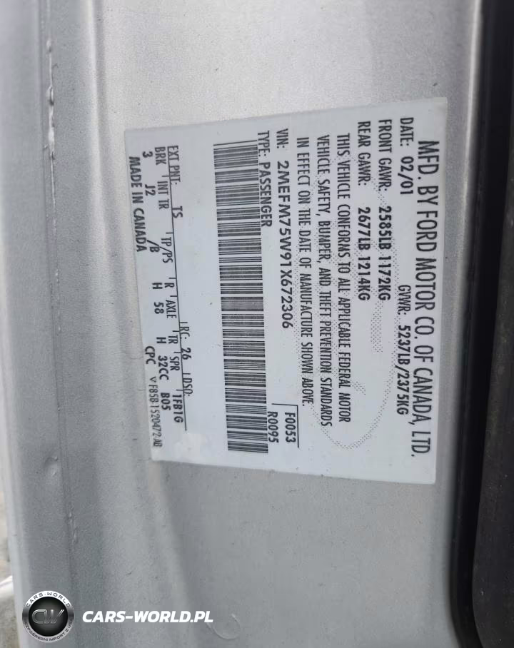 2001 Mercury Grand Marquis Ls VIN:2MEFM75W91X672306 - 13