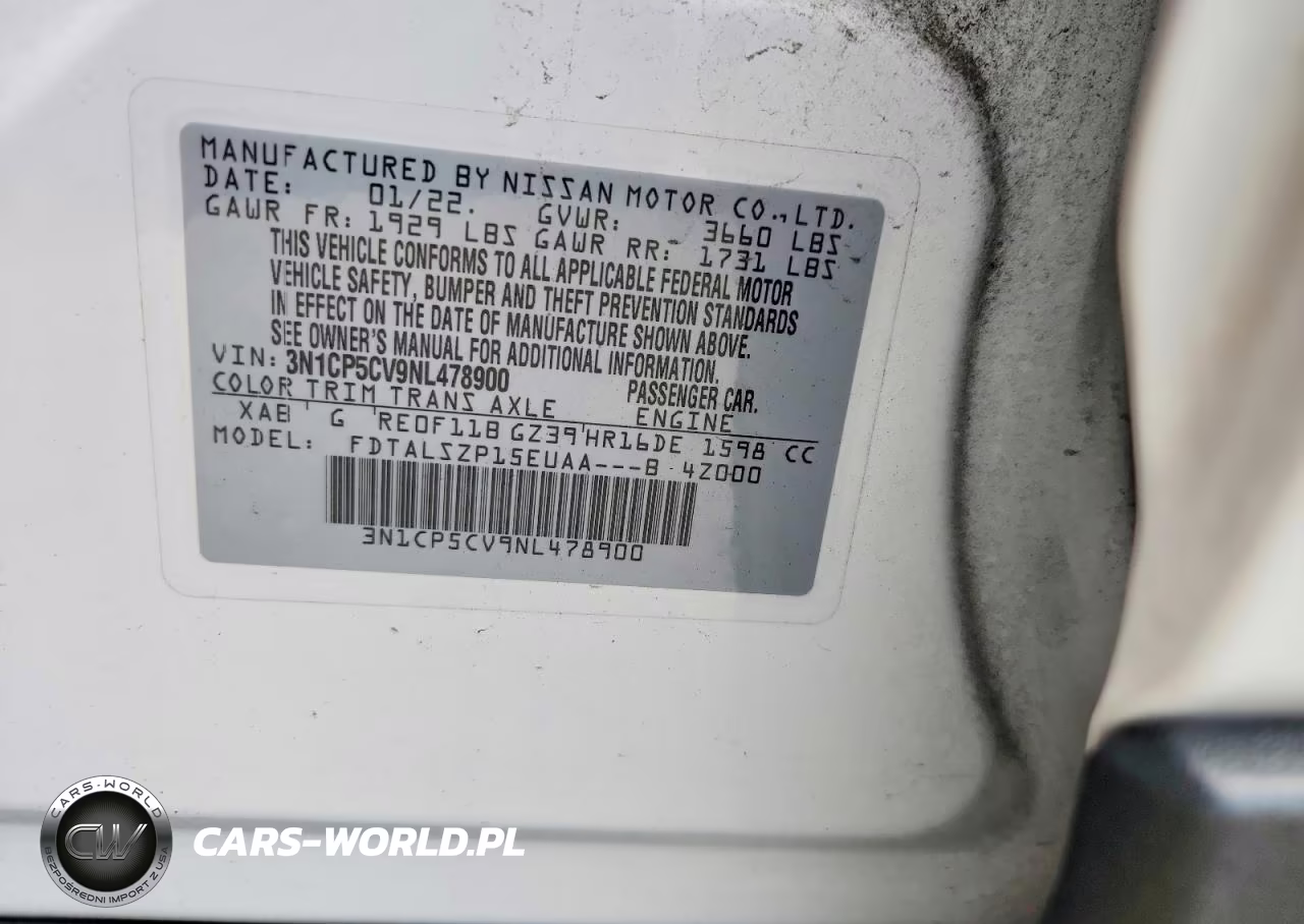 2022 Nissan Kicks Sv VIN:3N1CP5CV9NL478900 - 13