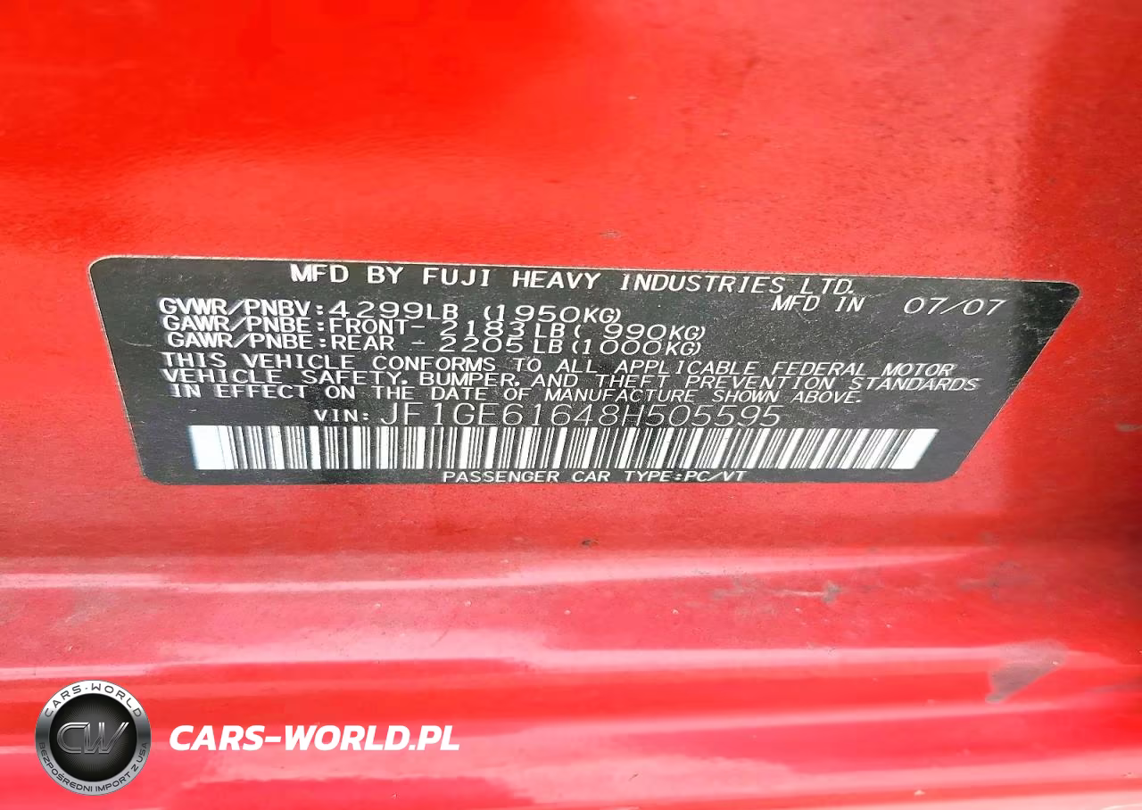 2008 Subaru Impreza 2.5I VIN:JF1GE61648H505595 - 12