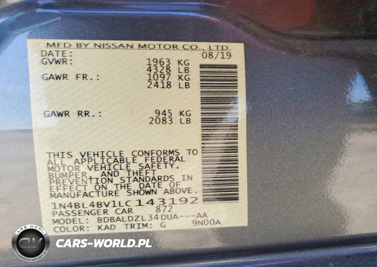 2020 Nissan Altima S VIN:1N4BL4BV1LC143192 - 13