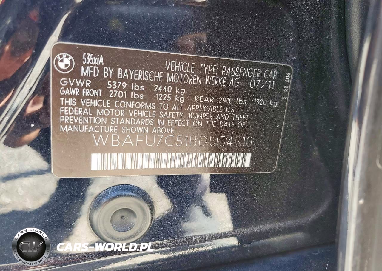 2011 BMW 535 Xi VIN:WBAFU7C51BDU54510 - 12