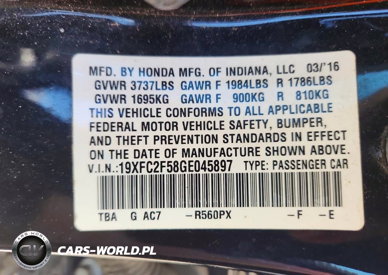 2016 Honda Civic Lx VIN:19XFC2F58GE045897 - 13