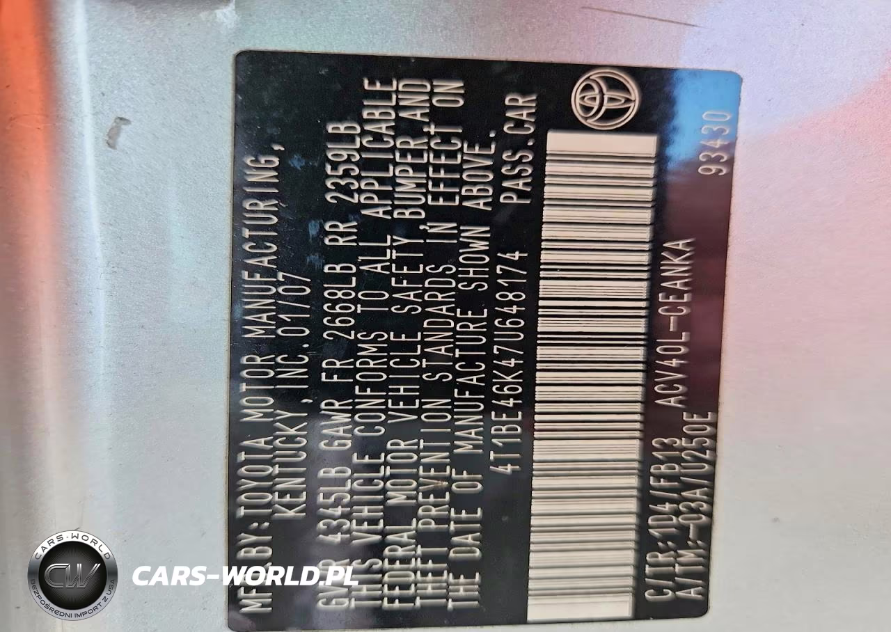 2007 Toyota Camry Ce VIN:4T1BE46K47U648174 - 12
