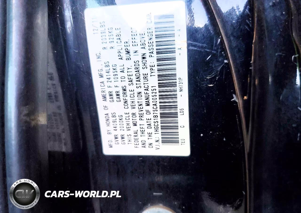 2012 Honda Accord Ex VIN:1HGCS1B75CA005251 - 12