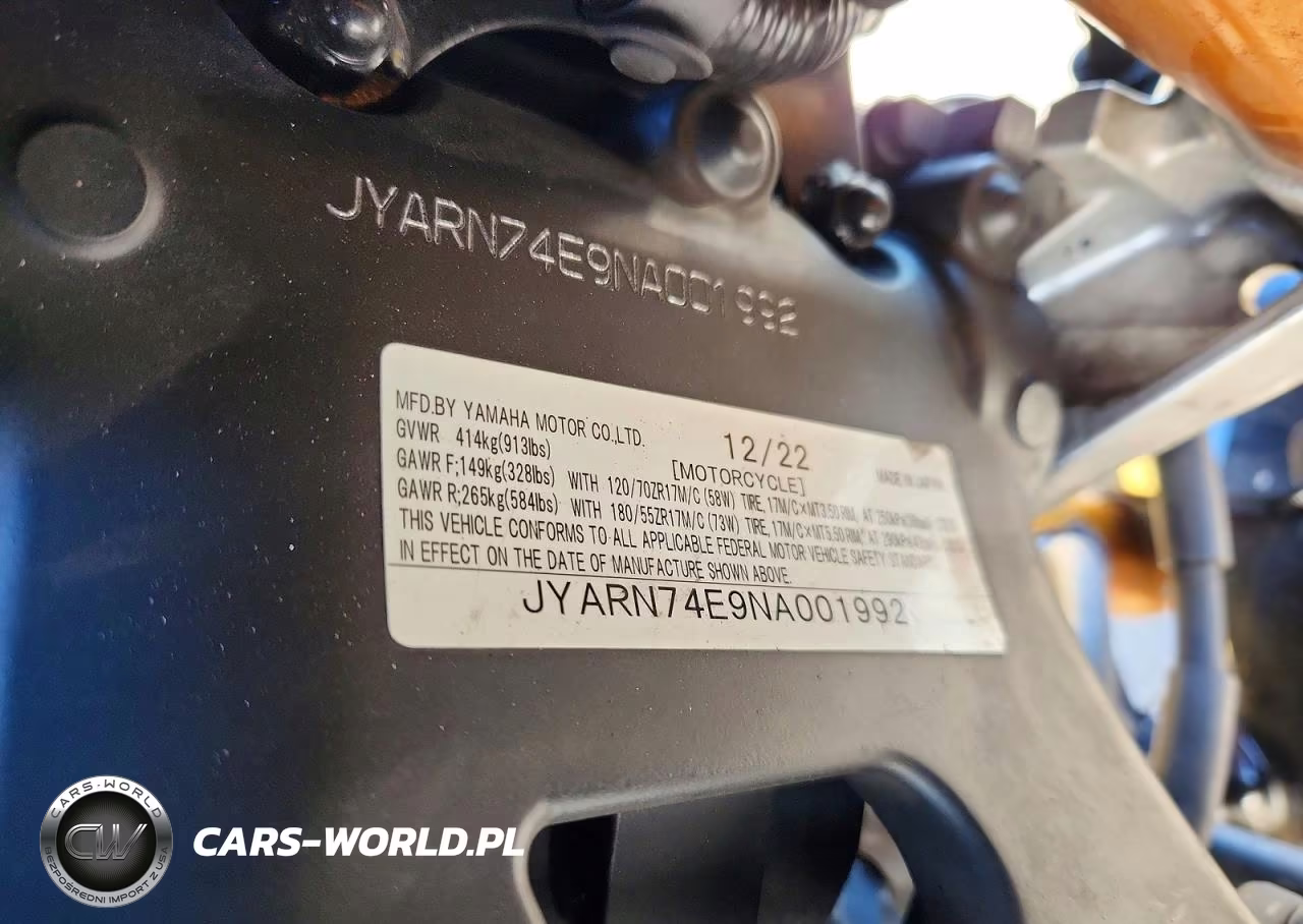 2022 Yamaha Mtt09 Gt VIN:JYARN74E9NA001992 - 9