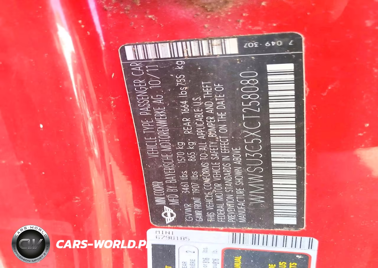2012 Mini Cooper VIN:WMWSU3C5XCT258080 - 12