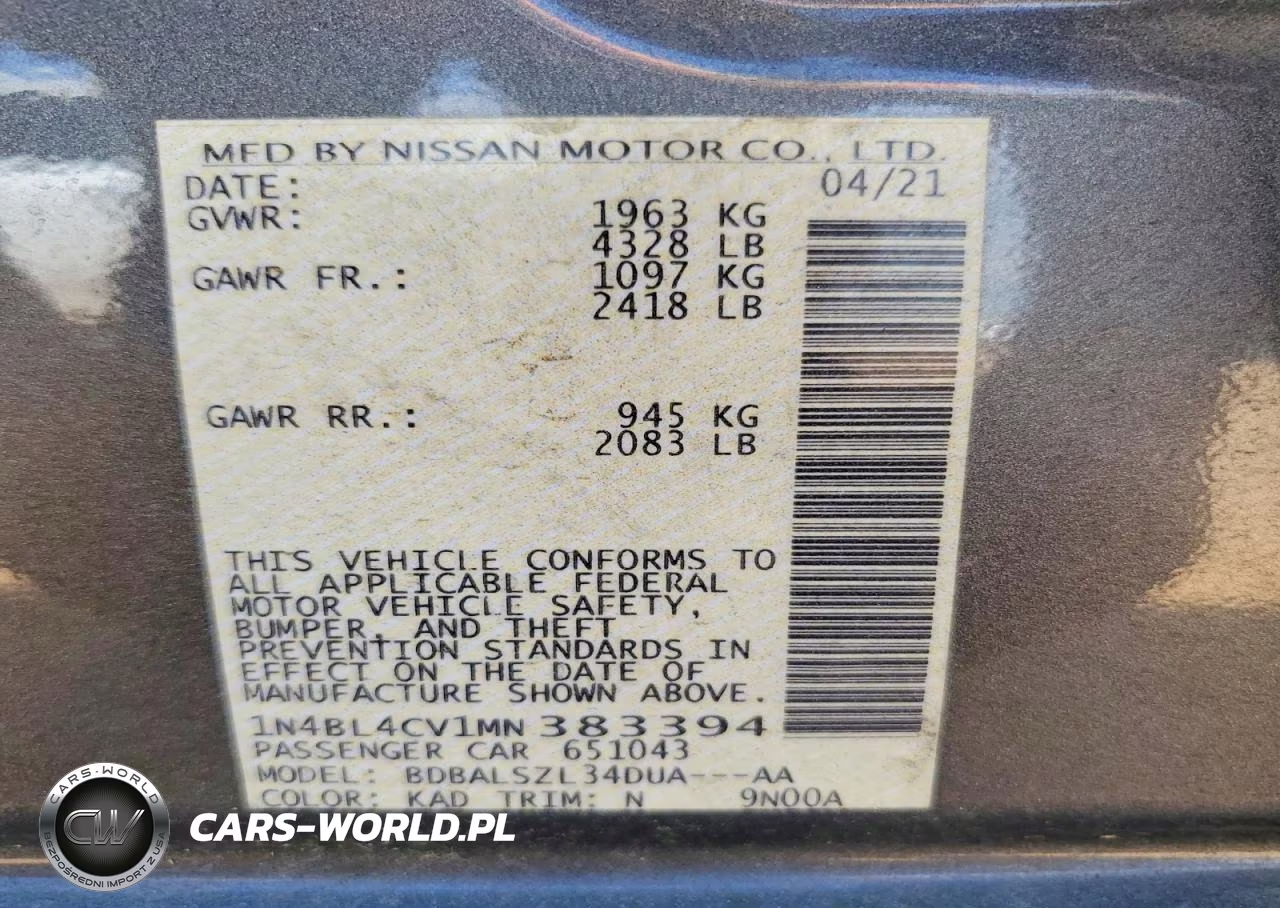 2021 Nissan Altima Sr VIN:1N4BL4CV1MN383394 - 13