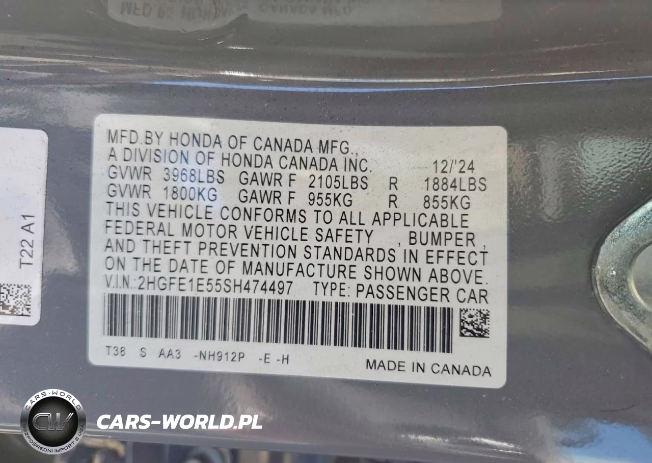 2025 Honda Civic Si VIN:2HGFE1E55SH474497 - 12