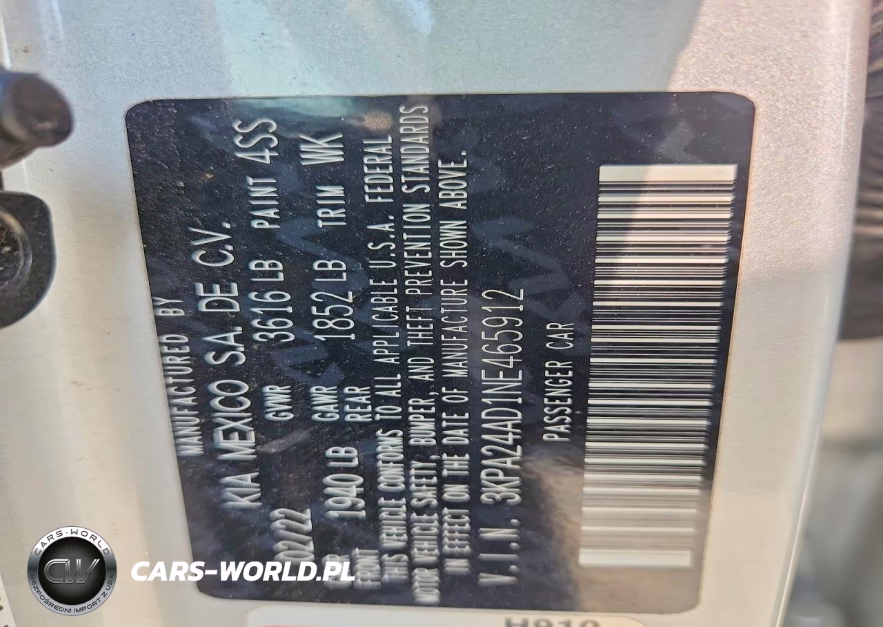 2022 Kia Rio Lx VIN:3KPA24AD1NE465912 - 12