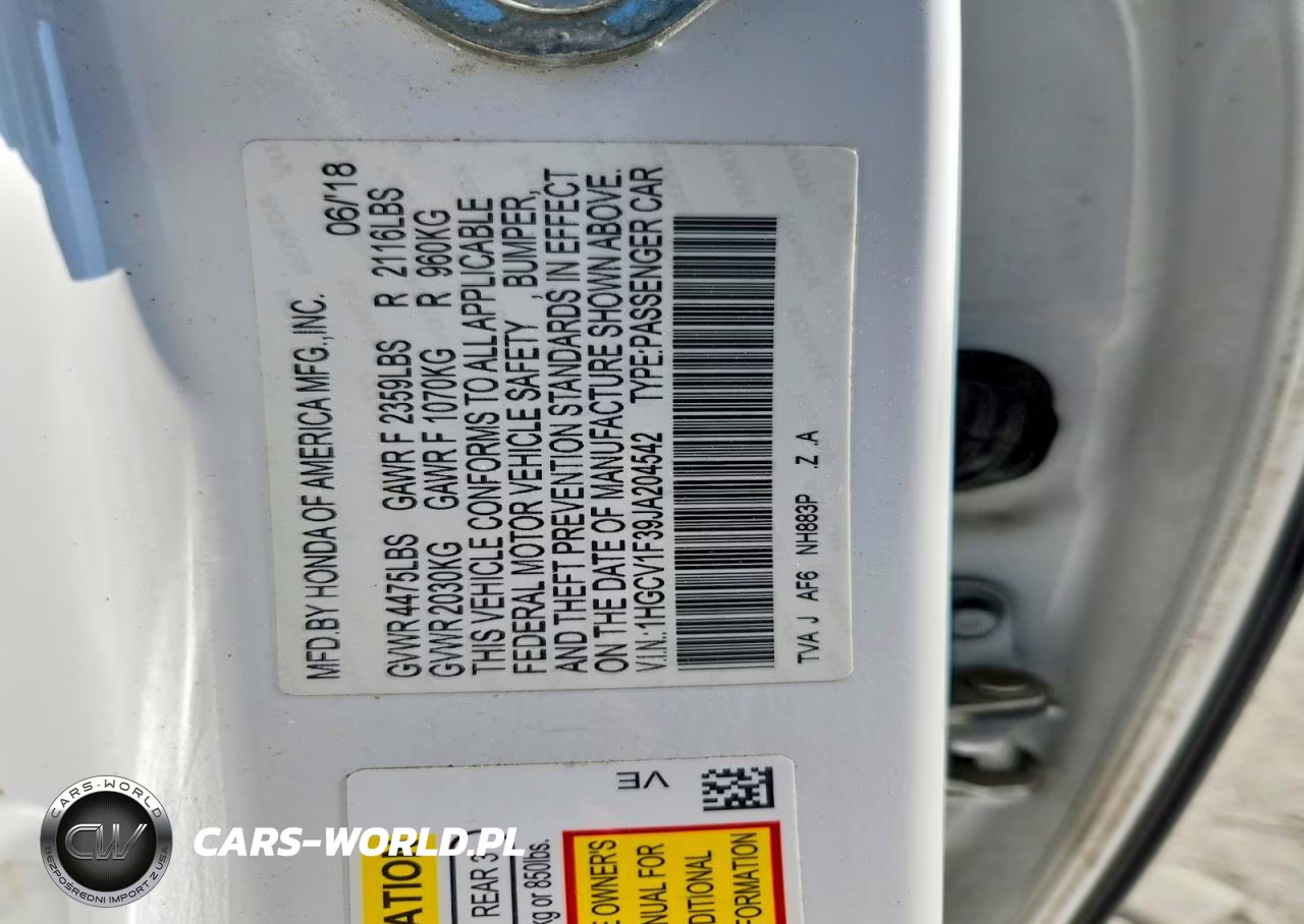 2018 Honda Accord Sport VIN:1HGCV1F39JA204542 - 12